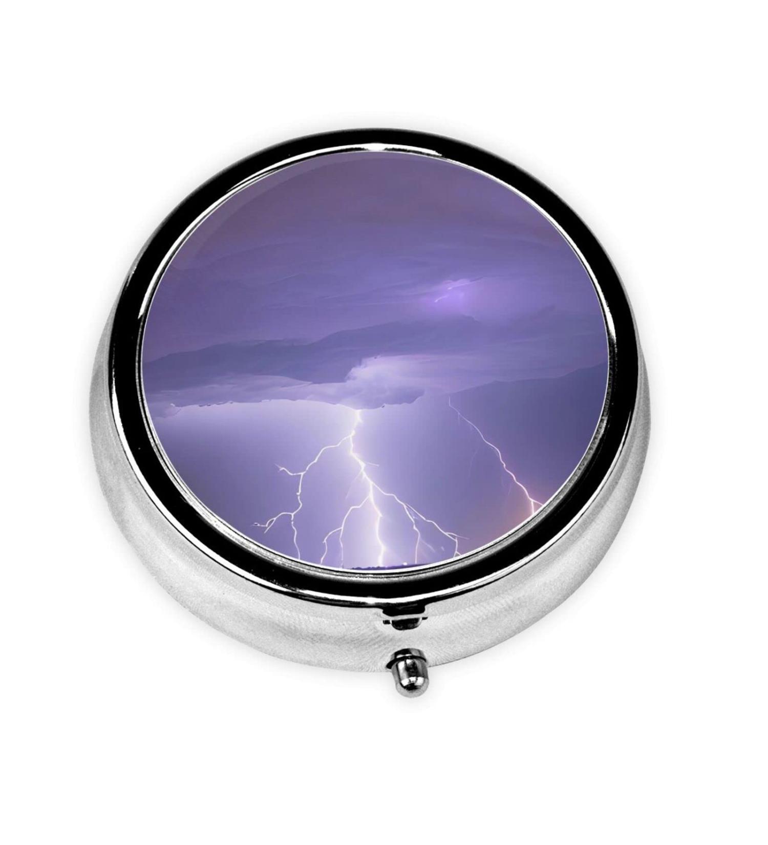 Lightning Storm Round Pill Box - 3 Compartment Portable Travel Organizer - Black Pill Box for International Shipping - Buy Online on GoSupps.com