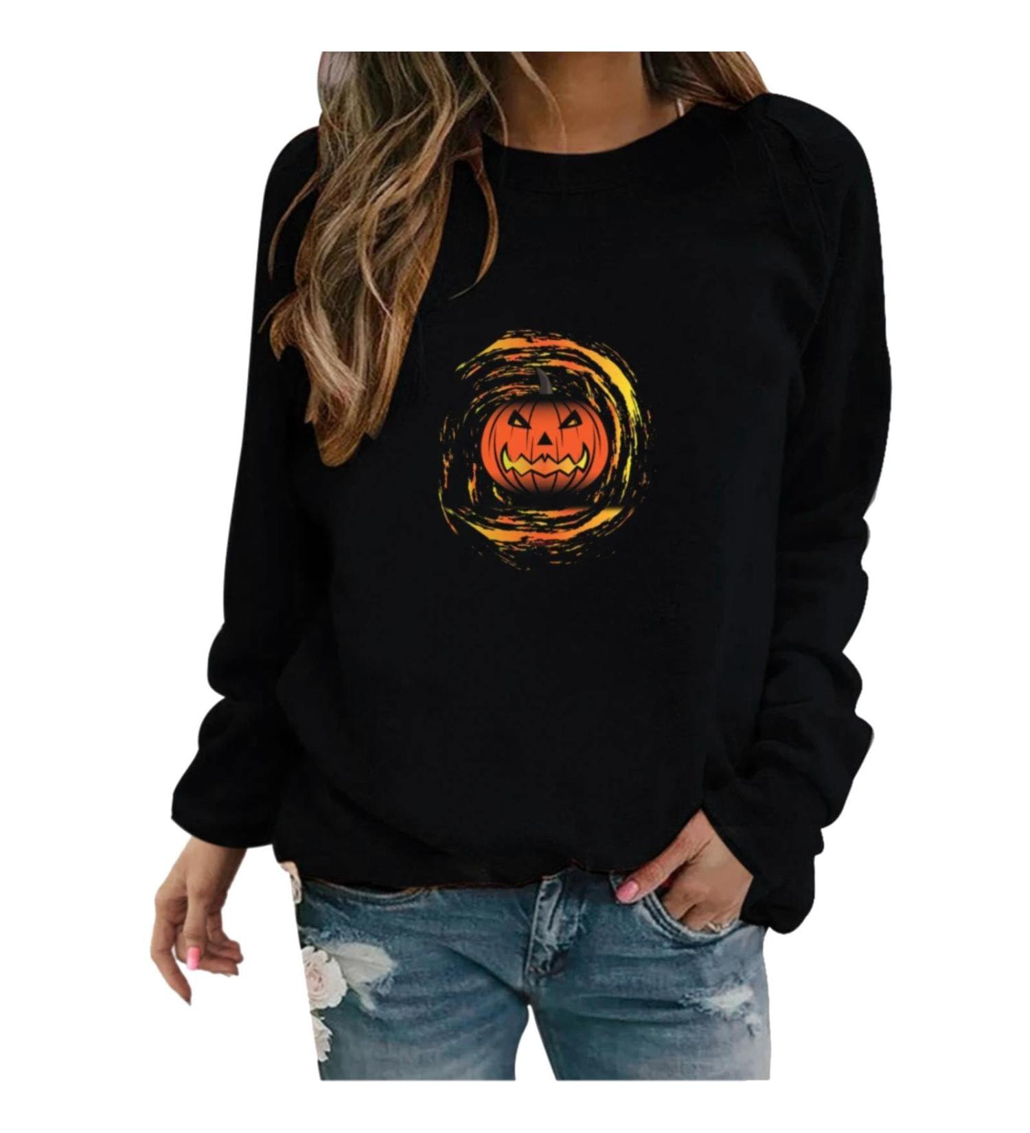 Shop Elegant Women's Halloween Print Sweater | Creoqiji Casual Long Arm Glitter Top - XXL - Buy Online on GoSupps.com