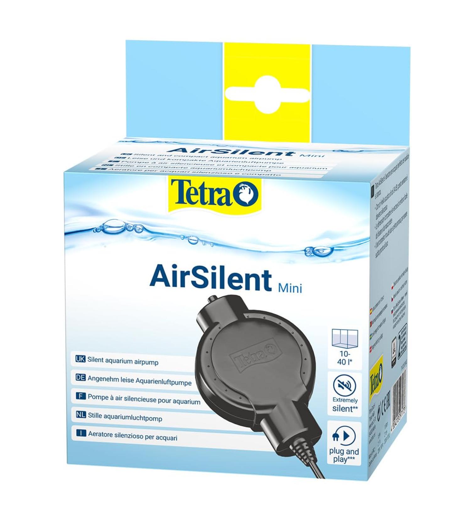 Tetra Airsilent Mini - quiet aquarium air pump complete set including the fishing stone suitable for supplying oxygen from aquariums with 10 - 40 l black mini (10-40 l aquarium))