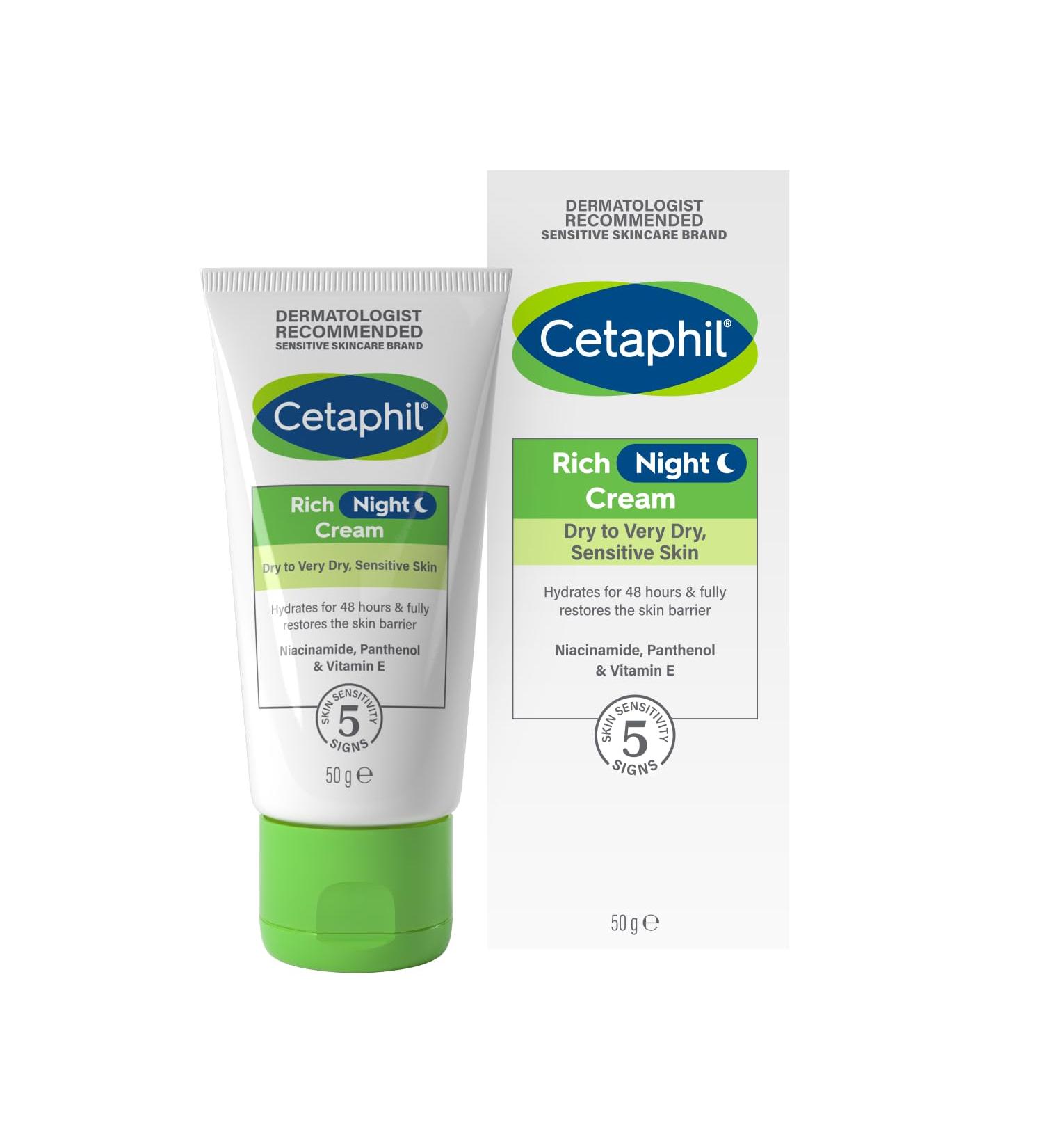 Cetaphil Rich Night Cream 50g with Niacinamide | For Dry, Very Dry Sensitive Skin | New Version - Buy Online on GoSupps.com
