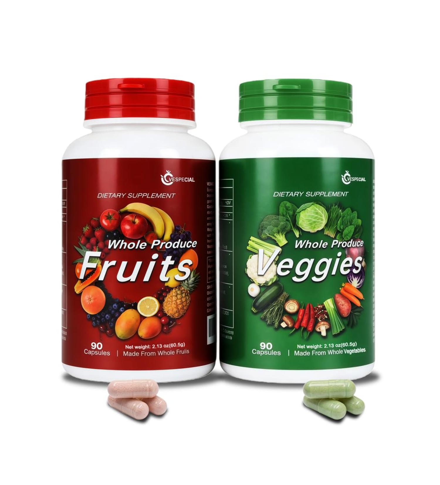 Vespecial Fruit and Veggies Supplement Whole Food Natural Superfoods Ingredients with 34 Fruits and Vegetables 180 Total Vegetarian Capsules with Vitamins and Minerals Soy Free Non-GMO - Buy Online on GoSupps.com