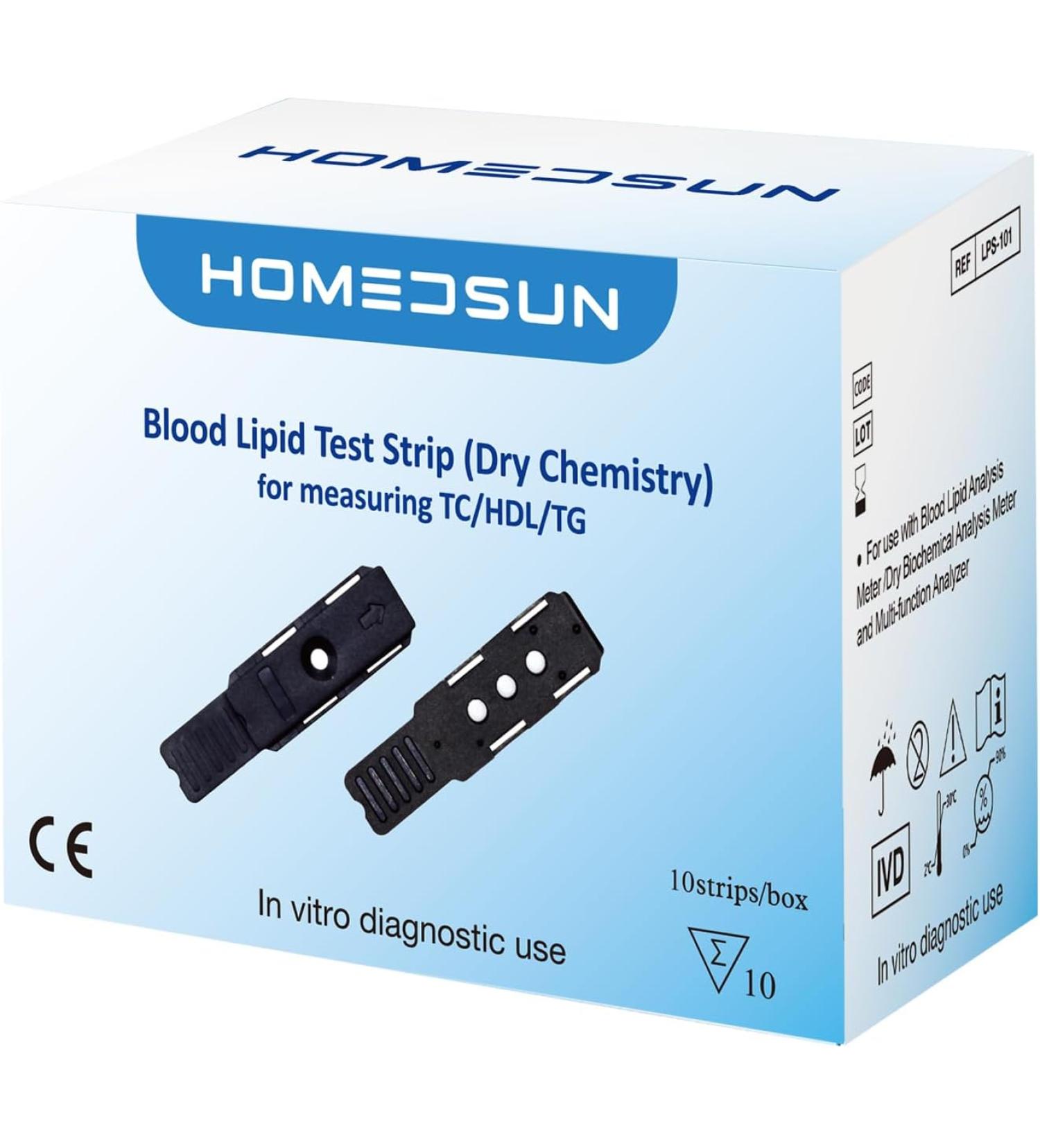 HOMEDSUN 4 in 1 Total Cholesterol HDL LDL and Triglyceride Test Strips - Pack of 10