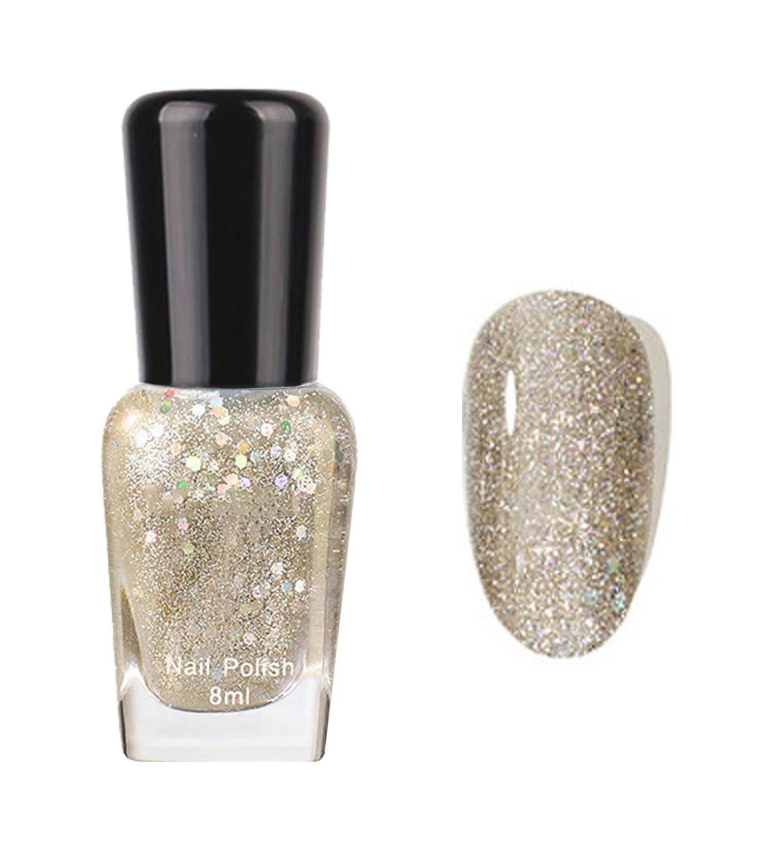 Glitter Nail Polish Shiny Silvery Golden Nail Varnish Champagne Gold Quick Dry Super Sparkling Long Lasting No Need Cure Easy to Apply DIY at Home Manicure Gift for Women & Girls - Buy Online on GoSupps.com