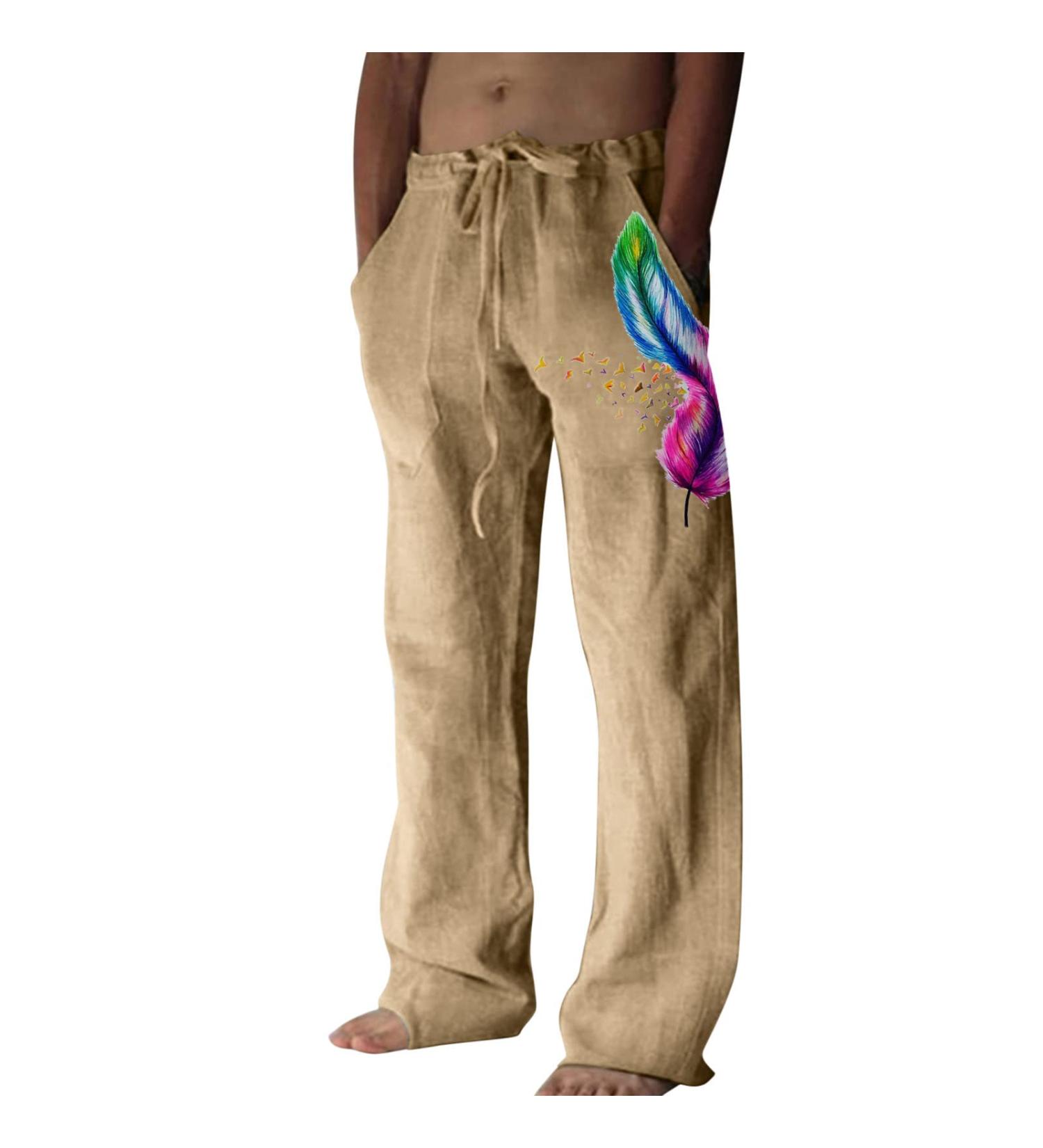 Shop Men's 54 Cotton Linen Pants with Lace Pockets | Summer 3/4 Training Pants & Comfort Fit | A1-Khaki Color - Buy Online on GoSupps.com