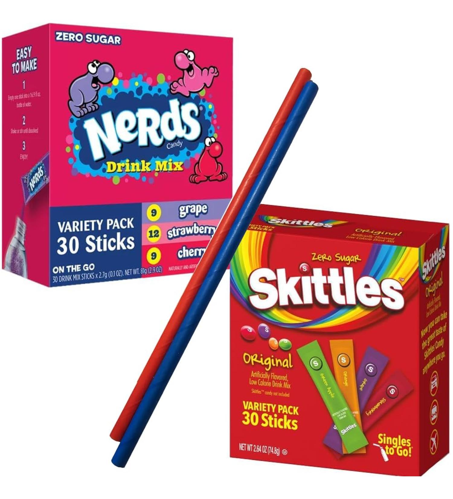Keto Sensations: Low Carb Zero Sugar Drink Mix - Variety Pack of 2 box of Signles to Go drink Sticks - Nerds Flavor Grape Strawberry Cherry - Skittles Flavor Grape Strawberry Orange Green Apple - 60 Packets total - Comes with 2 Paper Straws and 1 Exclusiv - Buy Online on GoSupps.com