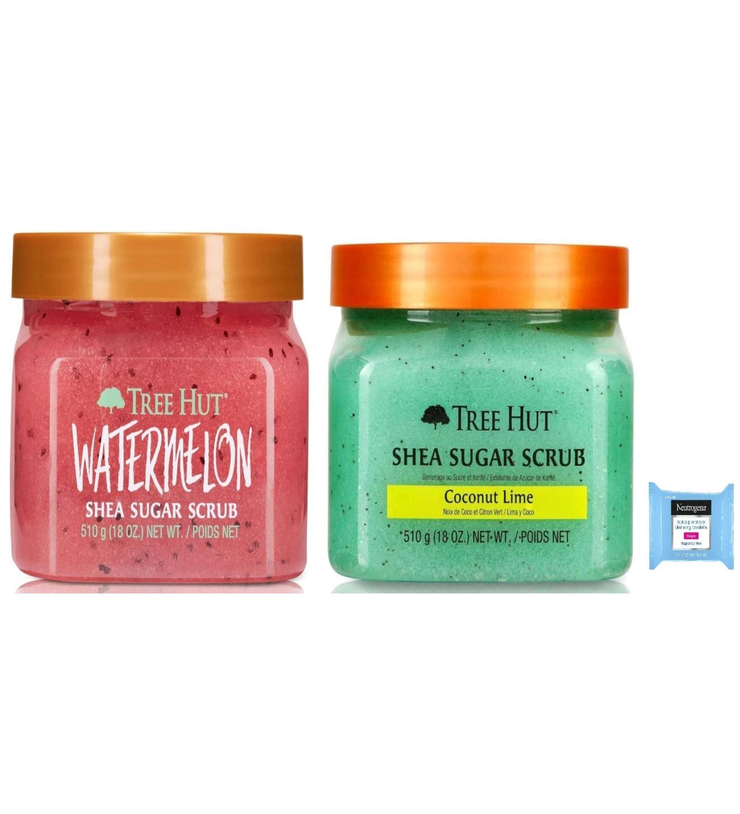 Tree Hut Shea Sugar Body Scrub Watermelon Coconut Lime 18oz 2PK with Makeup Remover Wipe - Set of 3 - Buy Online on GoSupps.com