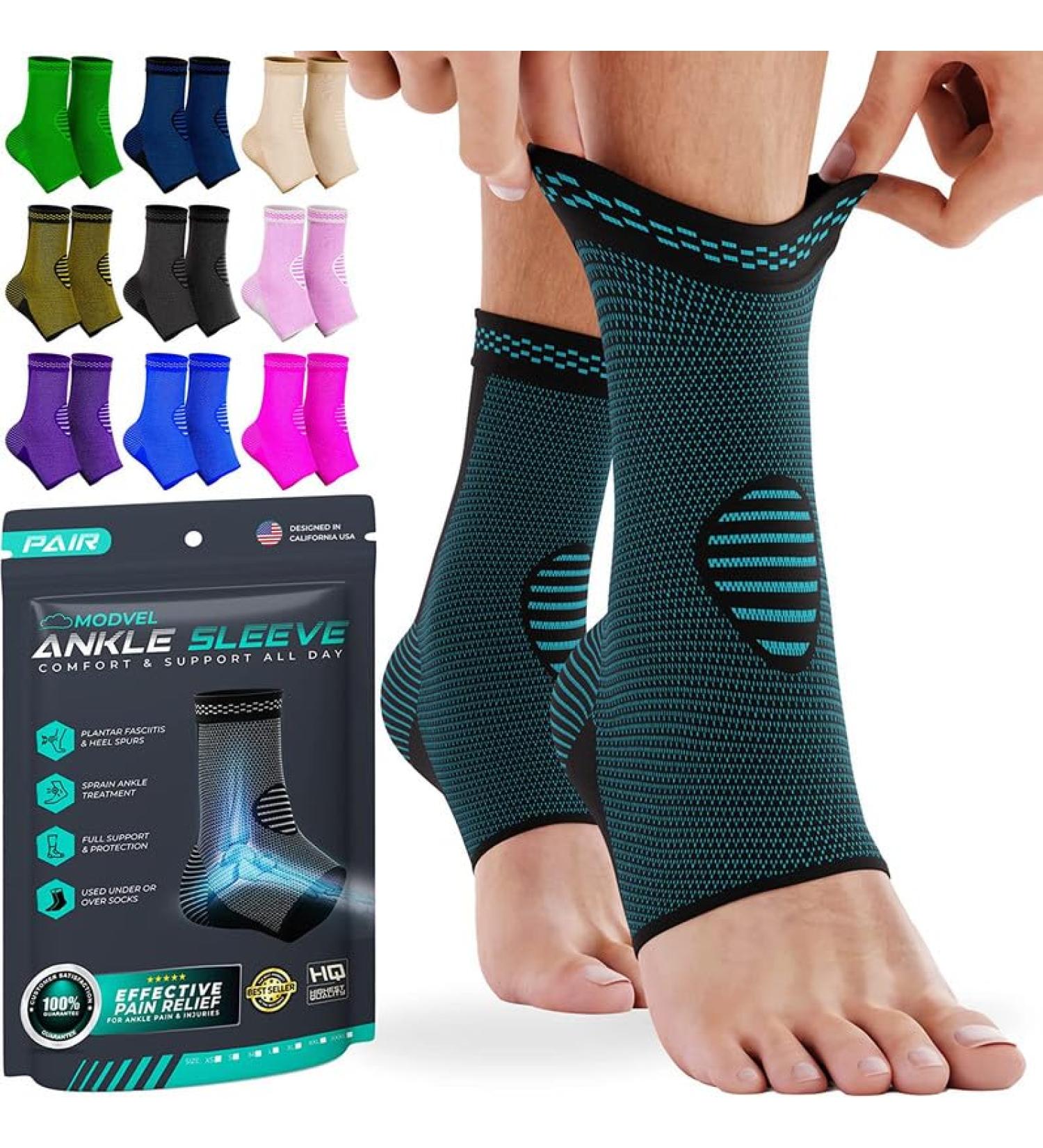 Modvel Foot & Ankle Brace Socks - Compression Sleeve for Sprained Ankle Support | Tendonitis Arthritis & Ligament Recovery | Unisex Sports Running | Turquoise Large - Buy Online on GoSupps.com