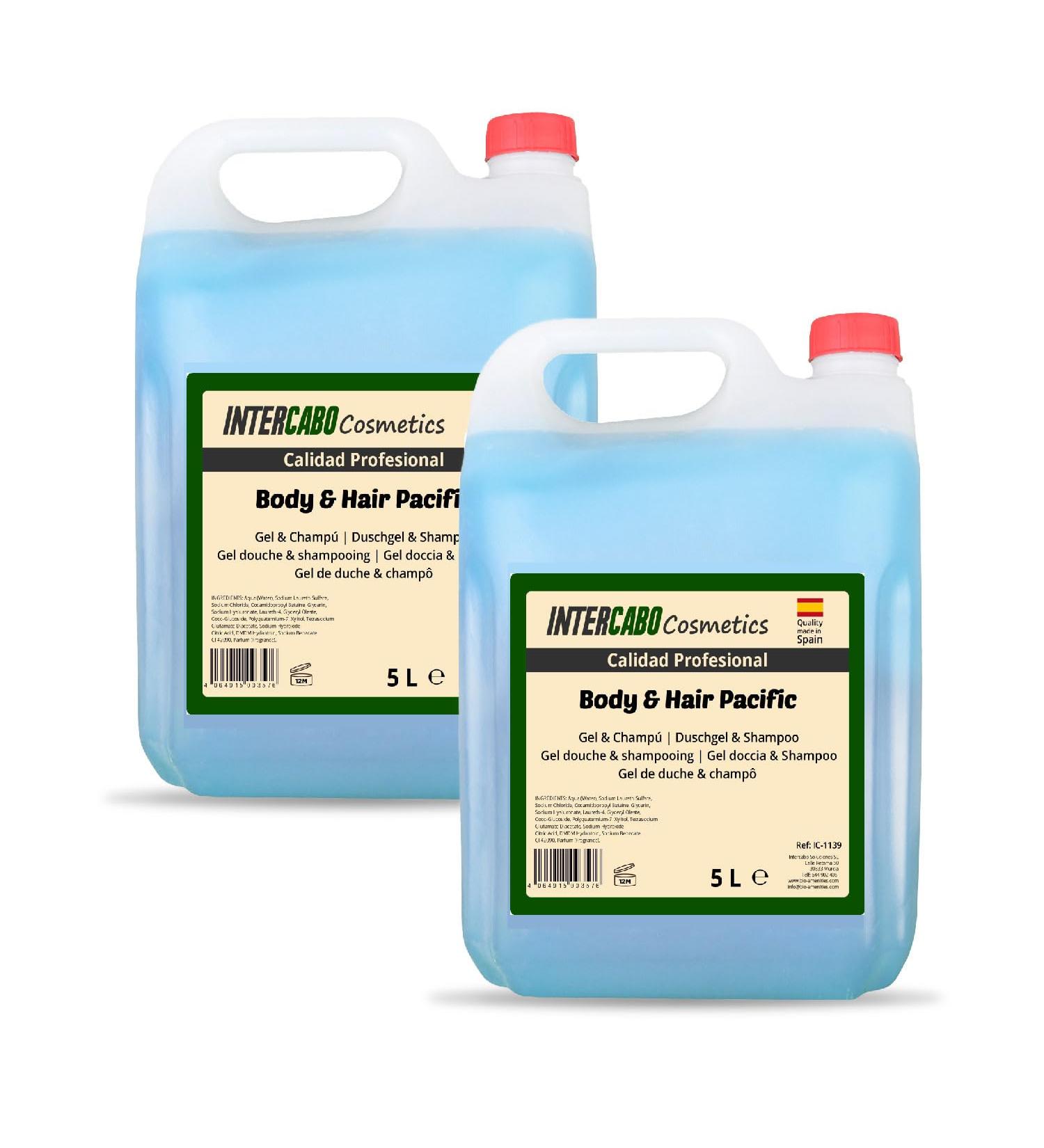  INTERCABO Cosmetics Set of 2 bottles of 2-in-1 shower gel and shampoo Fresh Blue 5 liters Total 10 liters Formula for skin and hair hygiene Daily use in hotels - Buy Online on GoSupps.com