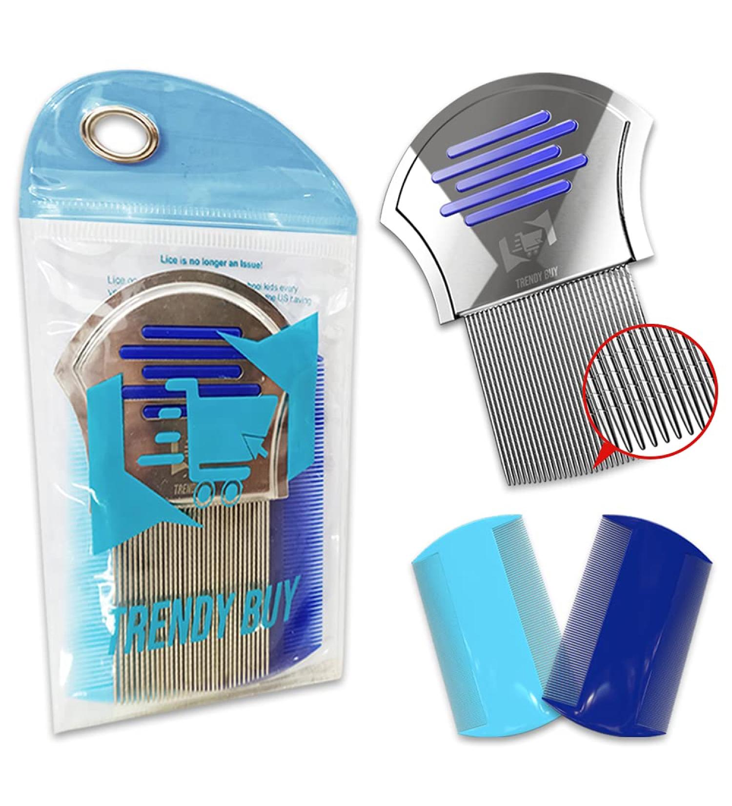 Trendy Lice Comb Pack of 3 for Head Lice, Dandruff, Eggs & Nits Treatment - Fine Metal & Double Sided Plastic - Ideal for Thick Hair - Buy Online on GoSupps.com