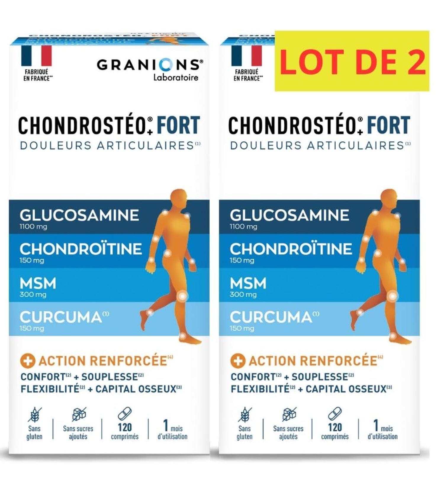 CHONDROSTEO GRANIONS + FORT JOINTS - Joints - Glucosamine Chondroitin MSM Harpagophytum Vitamin D3 - Flexibility Mobility - 120 Tablets - Made in France - Buy Online on GoSupps.com