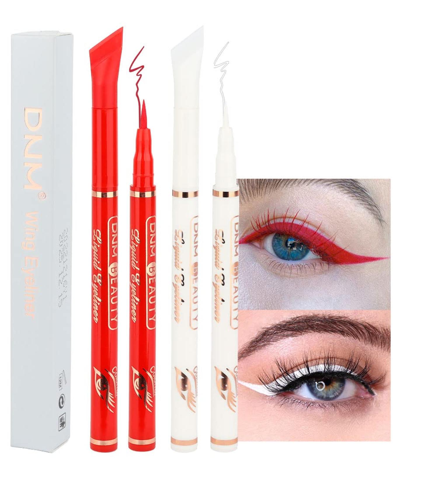 Kaely 2Pcs Red White Liquid Wing Eyeliner Stamp Eye Pencil Makeup Set - Waterproof Colored Eye Liners - 2 Count (Pack of 1) - Buy Online on GoSupps.com