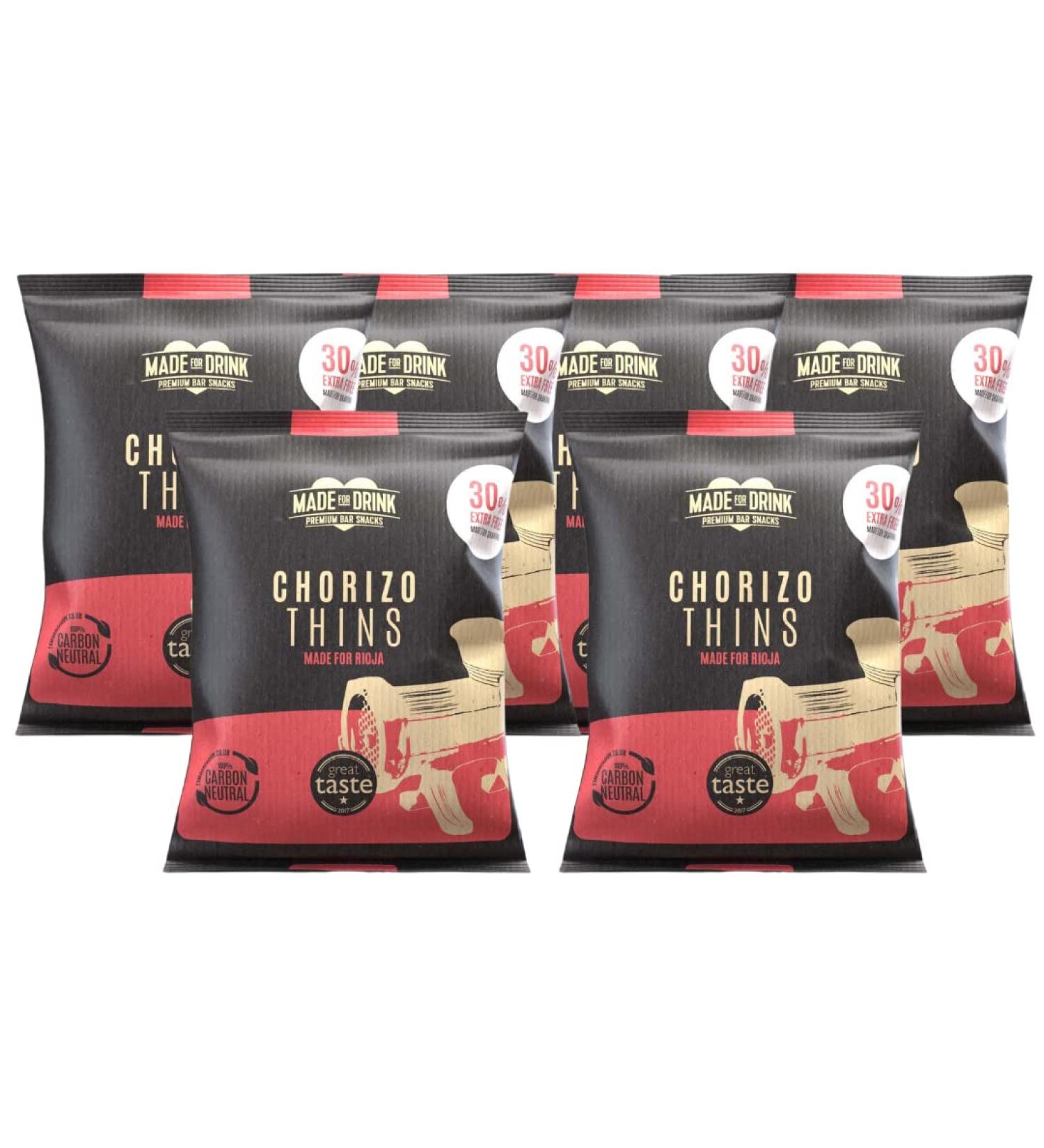 Made For Drink Chorizo Thins - Premium Bar Snacks | Keto Friendly & Great Taste Award Winner - 6 x 30g Gift Set - Buy Online on GoSupps.com