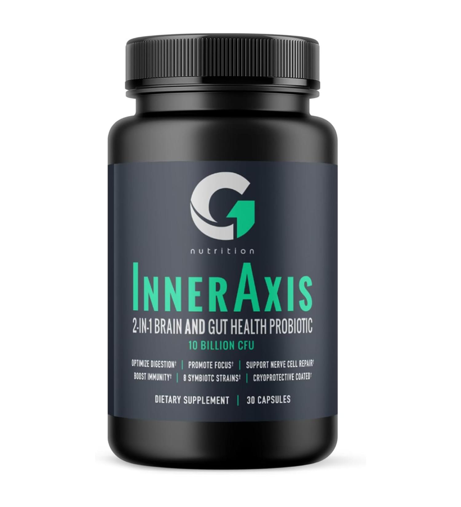 G1 NUTRITION InnerAxis 2-in-1 Brain and Gut Health Probiotic 10 Billion CFU 8 Symbiotic Strains for Gut Psychobiotic Mood and Brain Support Acidophilus Probiotic for Women and Men 30 Servings - Buy Online on GoSupps.com