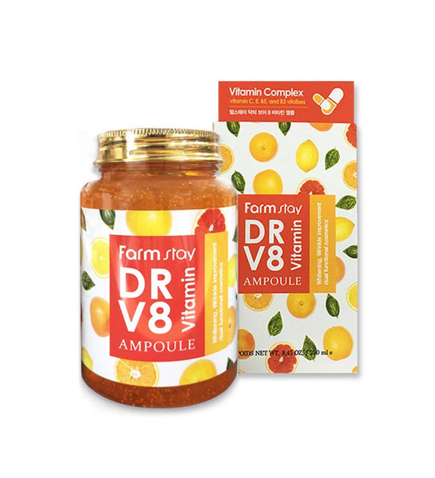 Farmstay All in One Dr-V8 Vitamin Ampoule | Multi Vitamin C E B5 B3 | Anti-aging & Brightening Korean Skin Care - Buy Online on GoSupps.com