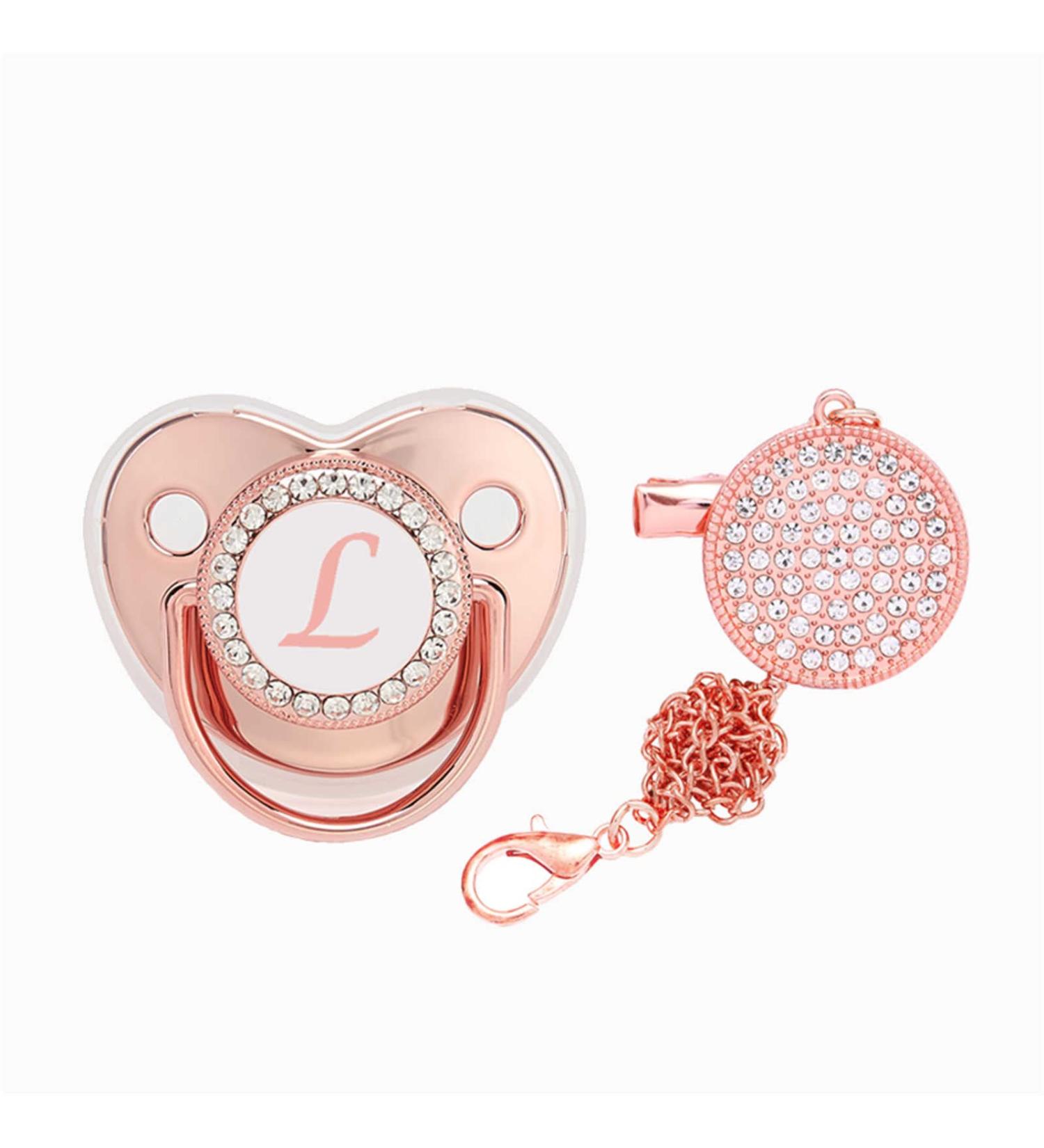 HAOLEI Luxury Baby Golden Pacifier with Chain Clips - Bling Dummy for 6-12m - Pink Baby Feeding Supplies - Buy Online on GoSupps.com