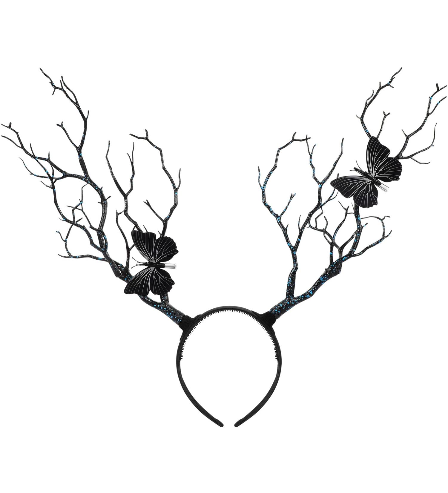 Lurrose Christmas Branch Antler Headband Butterfly Forest Animal Hair Band Reindeer Branch Hair Bands for Xmas Party Photo Props Black - Buy Online on GoSupps.com