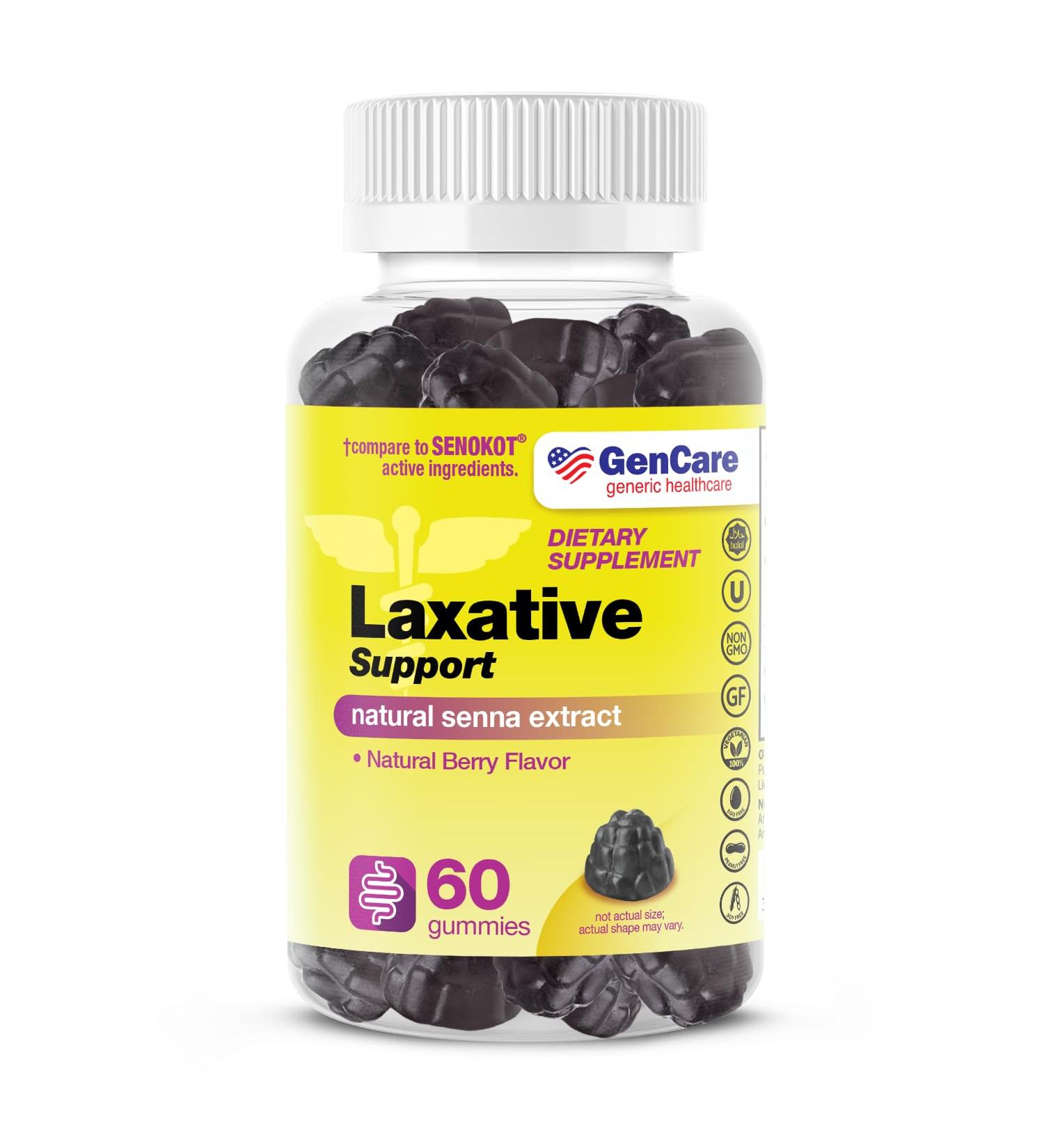 GenCare Laxative Support Gummies | Natural Senna Extract | Gentle Overnight Relief for Occasional Constipation | Non-GMO | 60 Gummies for Adults & Kids 6 - Buy Online on GoSupps.com