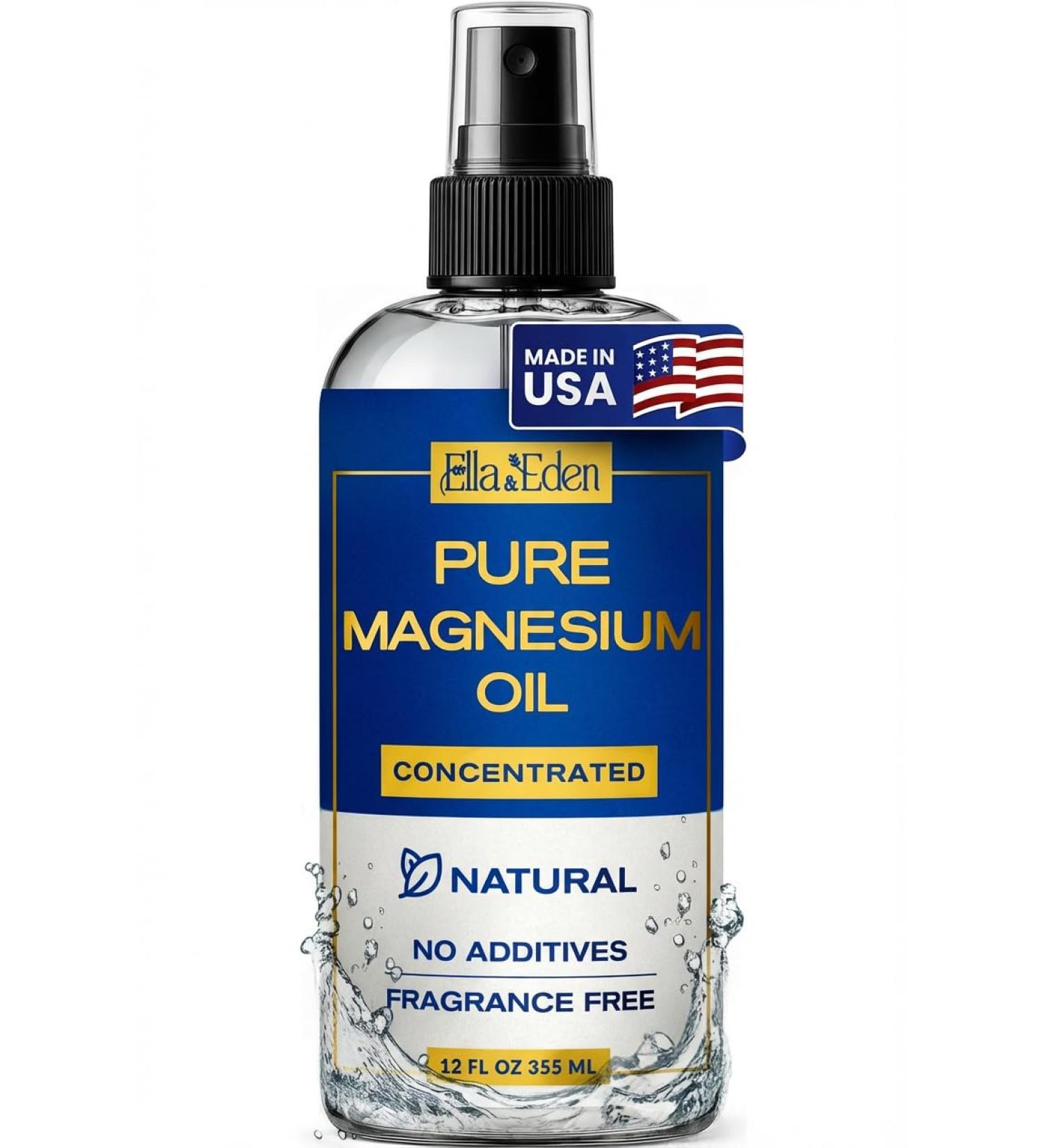 Ella & Eden Pure Magnesium Oil Spray - 12oz Topical Magnesium for Feet Sleep Muscle Relaxation Leg Cramps - Natural No Additives - Made in USA - Buy Online on GoSupps.com