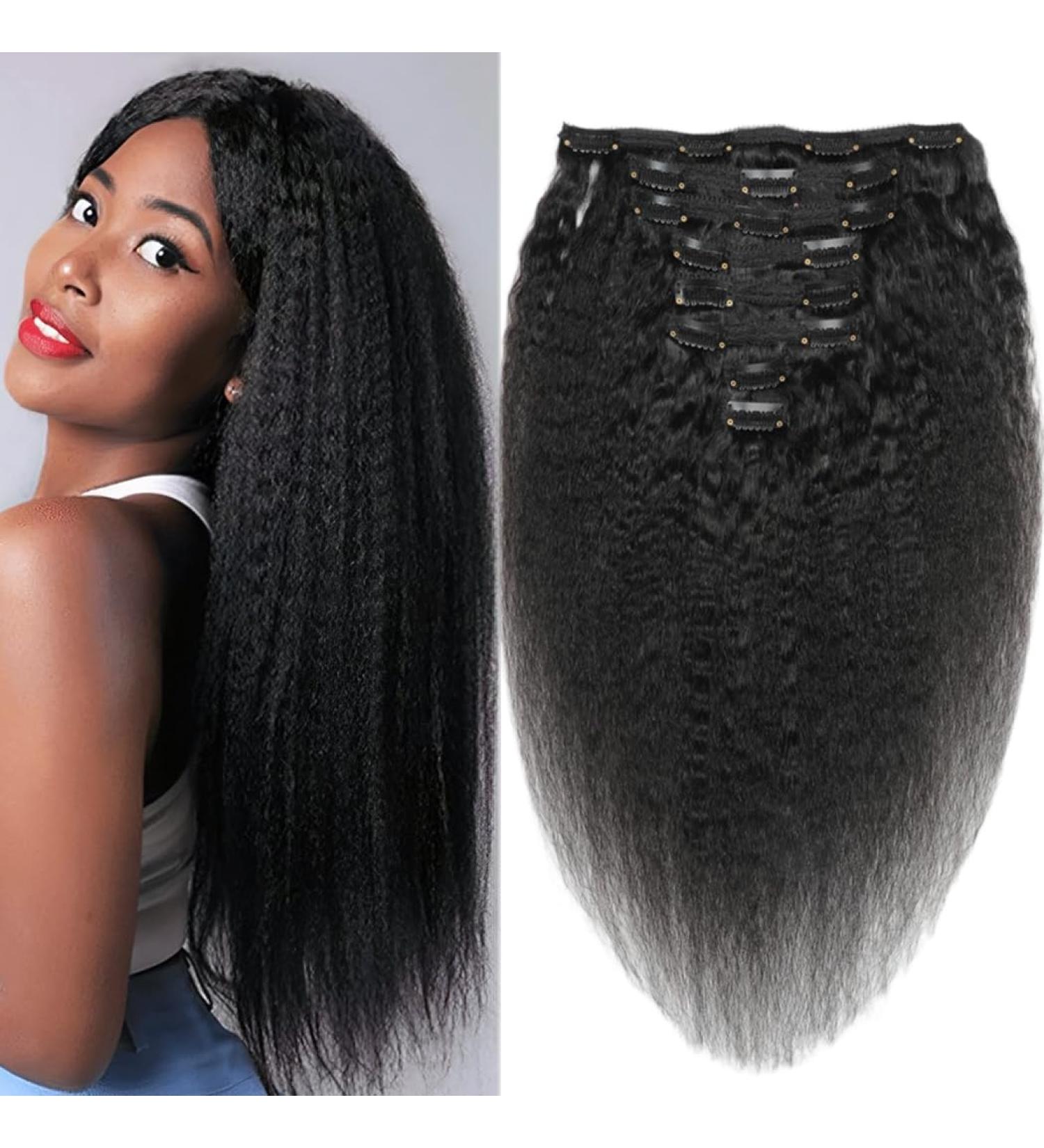 Saisifen Clip in Human Hair Extensions Kinky Straight for Black Women 8 Pieces with 18 Clips in Remy Human Hair Double Weft 120g/Set #1B Natural Color 61 CM 24 Inch 61 CM/24 Inch Kinky Straight - Buy Online on GoSupps.com