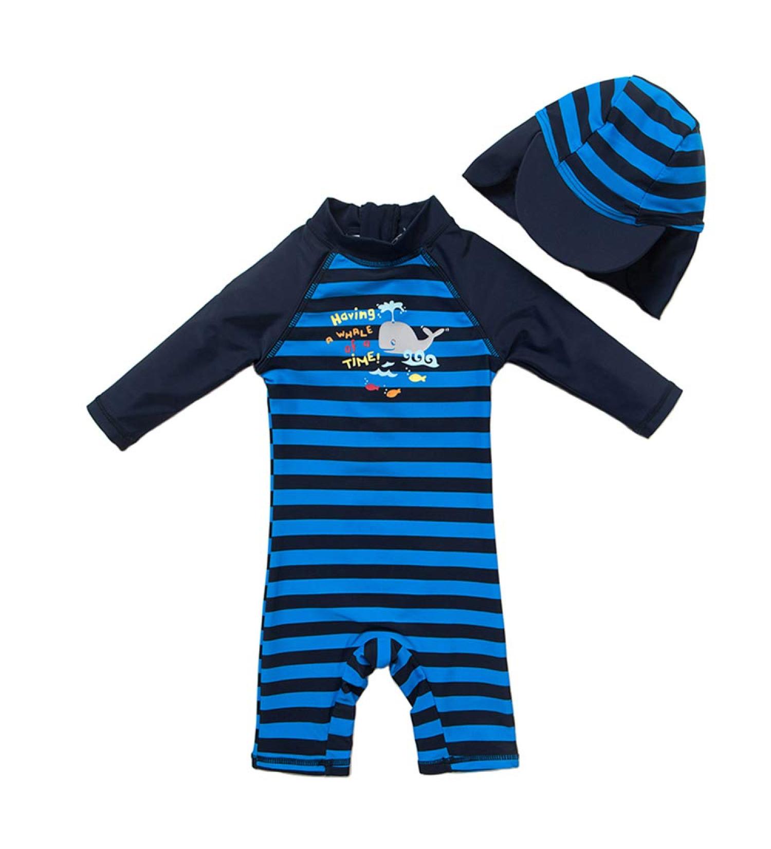 UPF 50+ Baby Boy Swimwear Set with Sun Hat | Navy One Piece Zip Swimsuit | 3-6 Months - Buy Online on GoSupps.com
