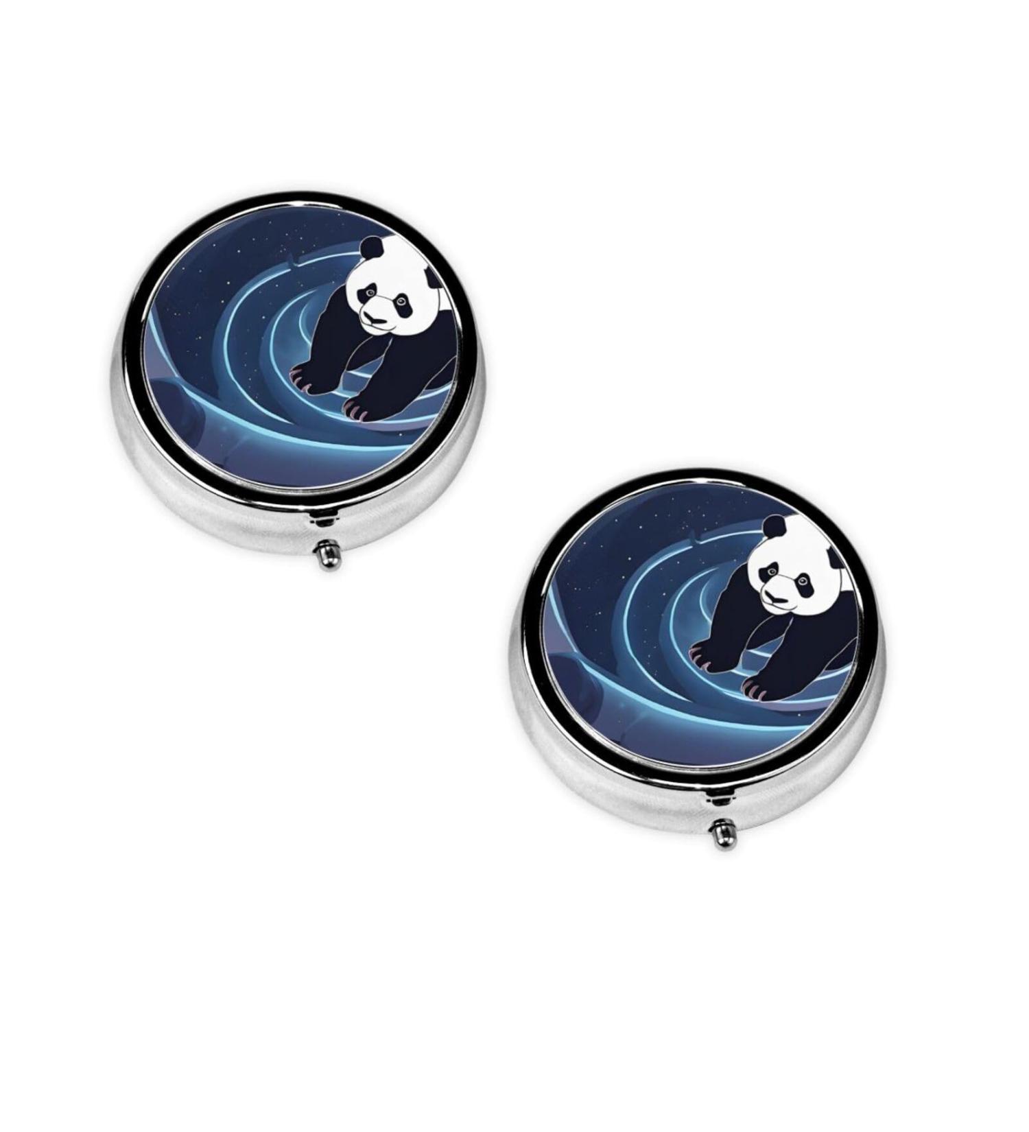 Panda Printed Mini Round Pill Box | 3 Compartment Portable Pill Organizer for Travel & Home Use - Buy Online on GoSupps.com