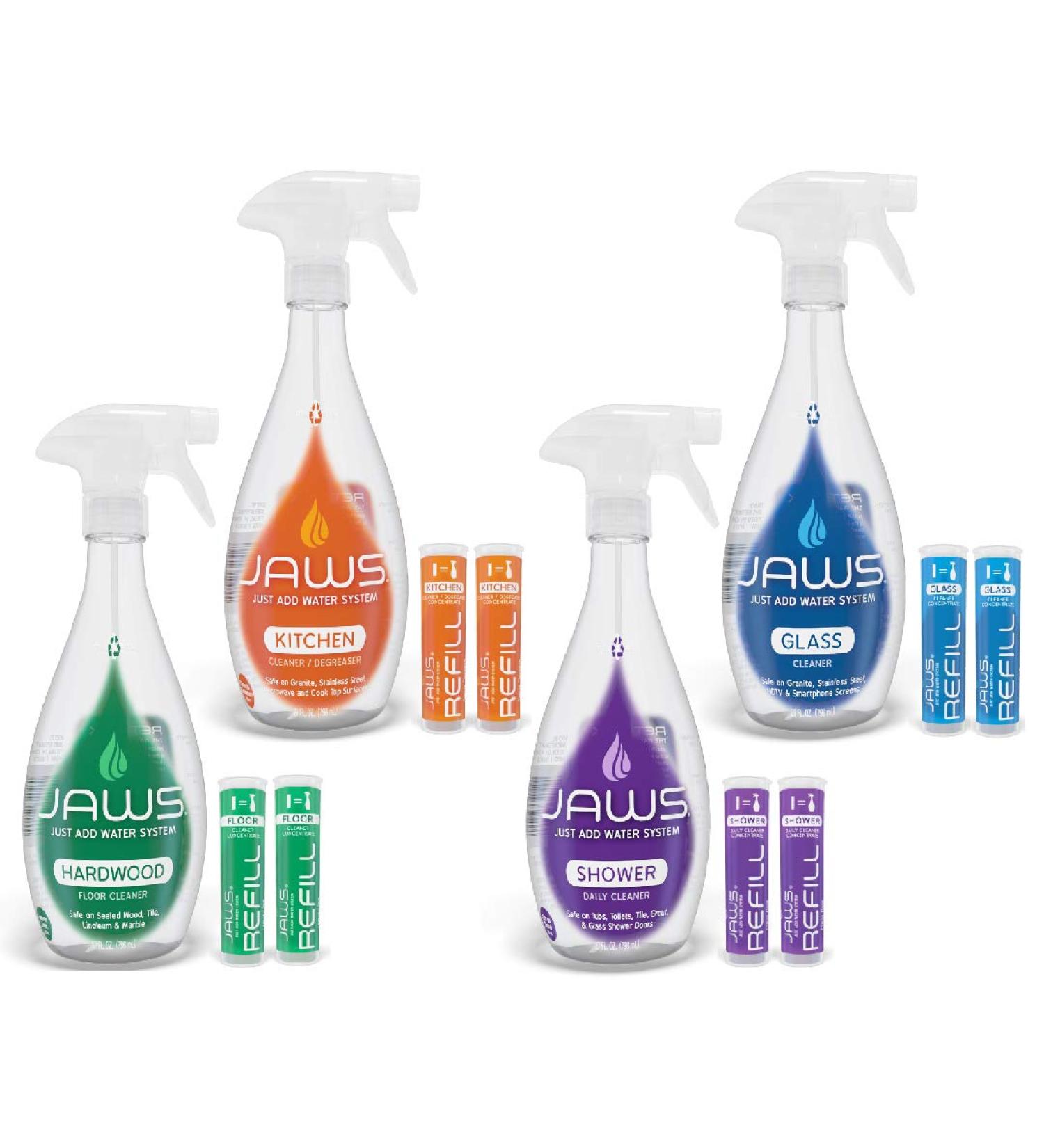 JAWS Cleaners Home Cleaning Kit - Multi-Surface Glass Shower & Hardwood Floor - Includes 2 Refill Pods - Eco-Friendly Refillable Cleaning Supplies - Buy Online on GoSupps.com
