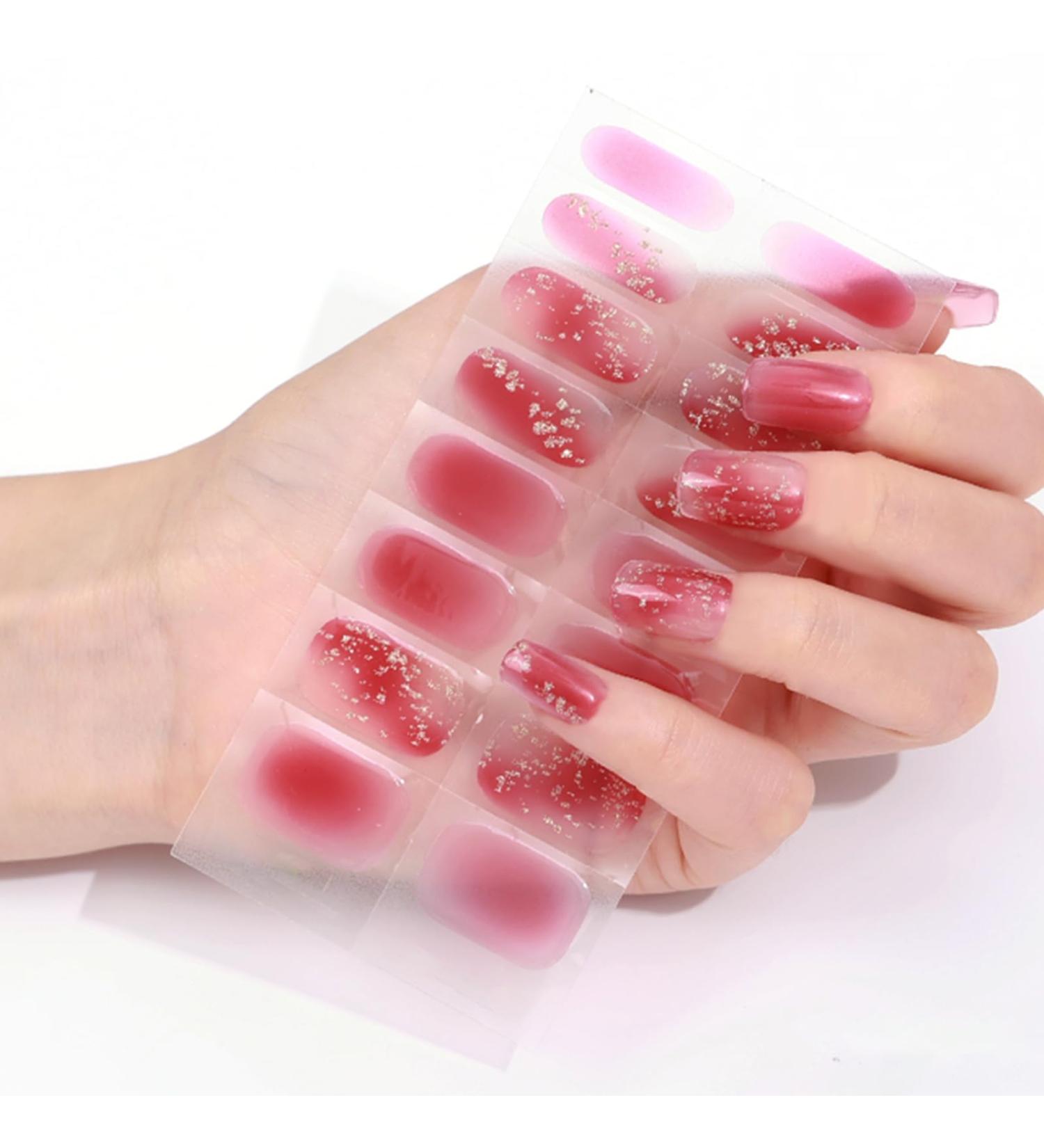 Semi Cured Gel Nail Strips 16 Pieces Glitter Gel Nail Stickers Full Nail Wraps Soft Self Adhesive Natural French Tip Manicure Kit with 2 Prep Pads Nail File & Wooden Stick - Blushing Whisper - Buy Online on GoSupps.com