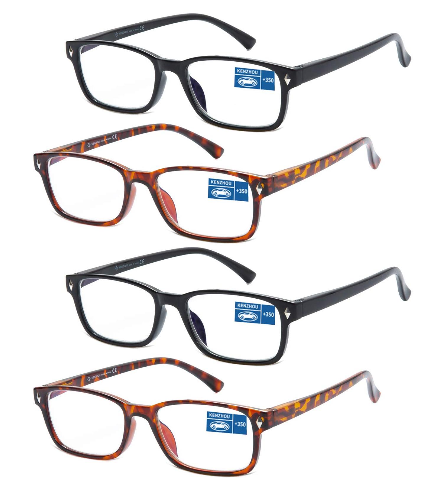 K KENZHOU Reading Glasses 4 Pack - Stylish +4.0 Readers for Men & Women with Spring Hinge | International Shipping Available - Buy Online on GoSupps.com