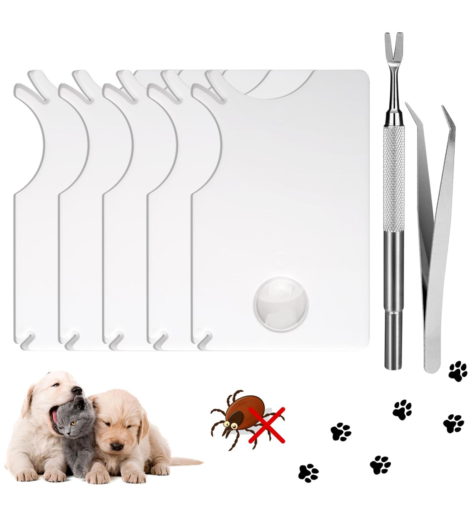Tick Remover Tools for Dogs 5 pcs Tick Remover Card with Magnifying Lens Stainless Steel Tick Tweezers and Tick Hook Set for Dogs Cats Humans Horses and Other Pets - Buy Online on GoSupps.com
