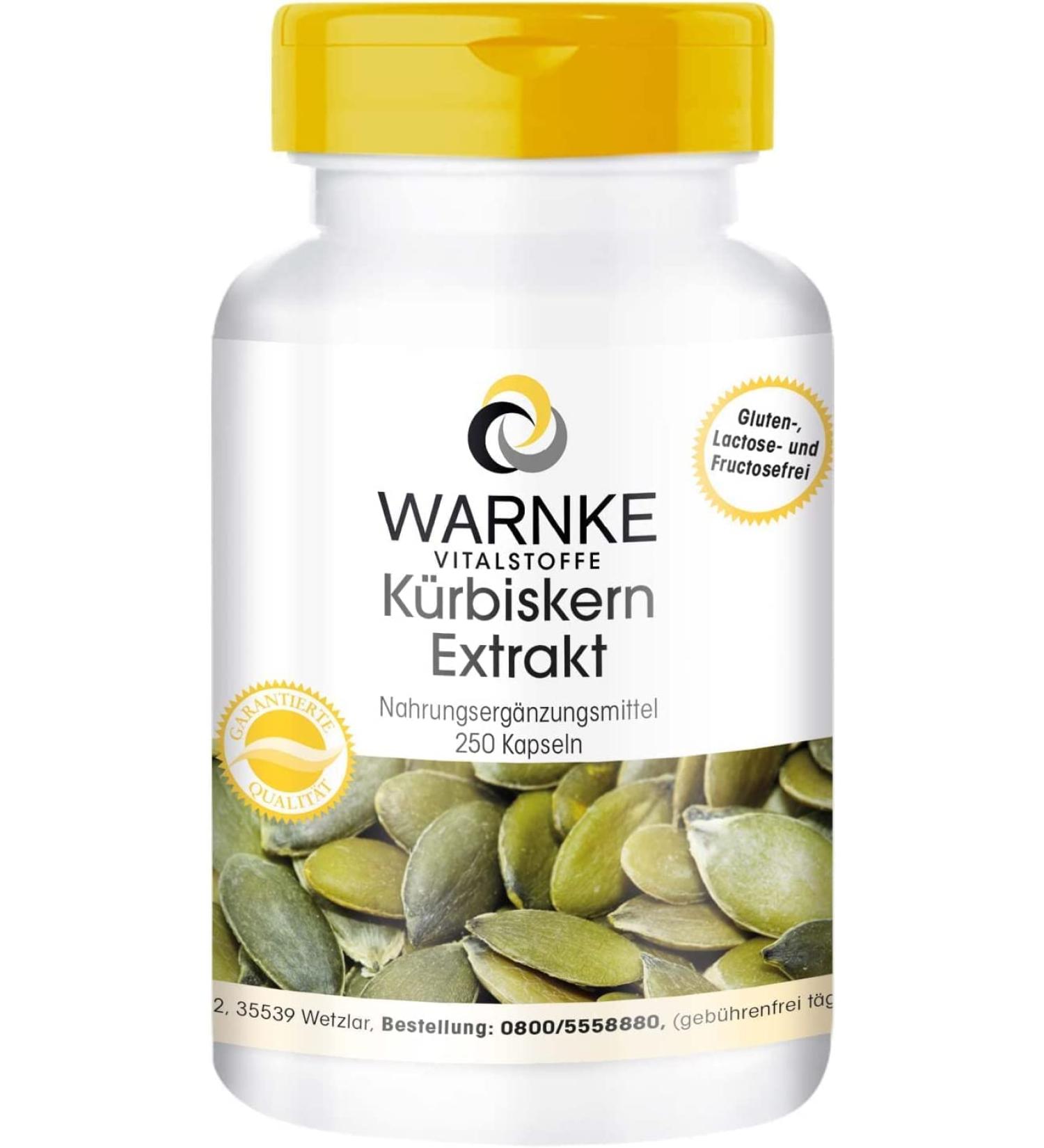 Warnke Health Products Pumpkin Seed Extract 500mg - 250 Capsules with Vitamin E & Selenium | Large Pack for Optimal Wellness - Buy Online on GoSupps.com