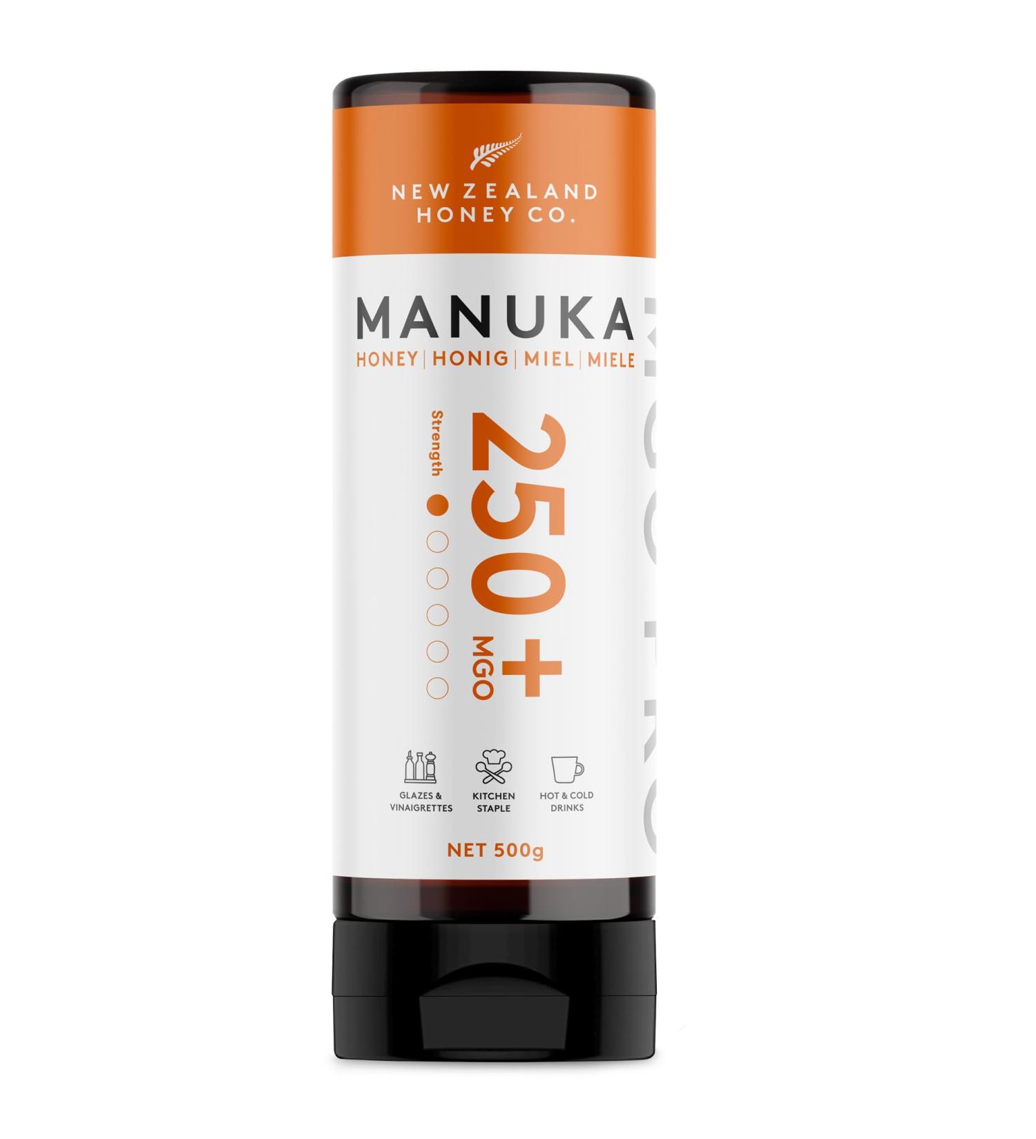 New Zealand Honey Co. Manuka Honey MGO 250+ | 500g Squeeze Bottle | Active & Raw | Certified Methylglyoxal | Pure New Zealand Honey - Buy Online on GoSupps.com