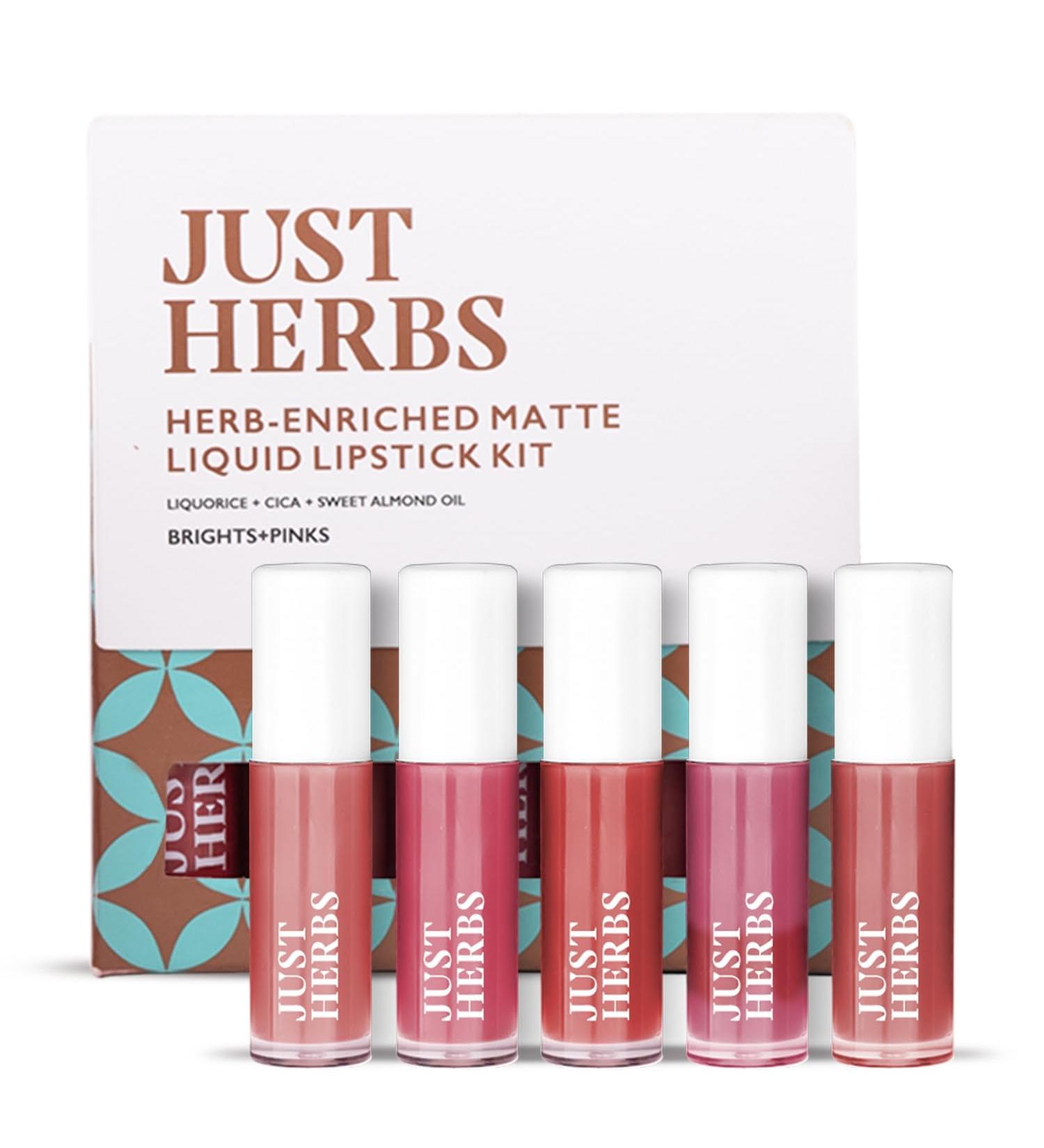 Jus t Herb.s Ayurvedic Liquid Lipstick Kit - Set of 5 Long Lasting Hydrating & Lightweight Paraben & Silicon Free Shades (Brights & Pinks) - International Shipping Available - Buy Online on GoSupps.com