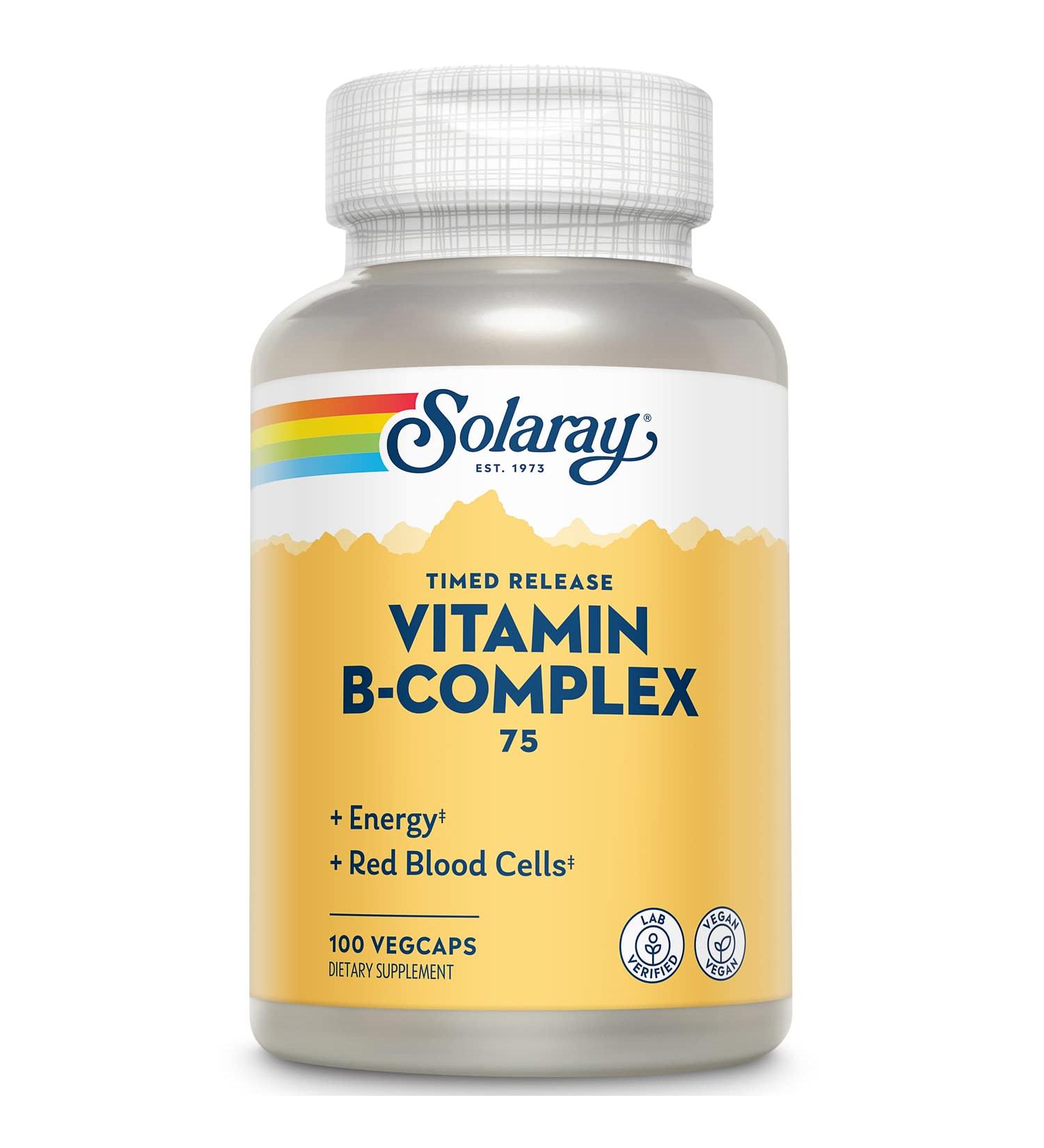 Solaray B-Complex 75 Timed-Release | 100 Vegan Capsules for Energy & Wellness - Buy Online on GoSupps.com