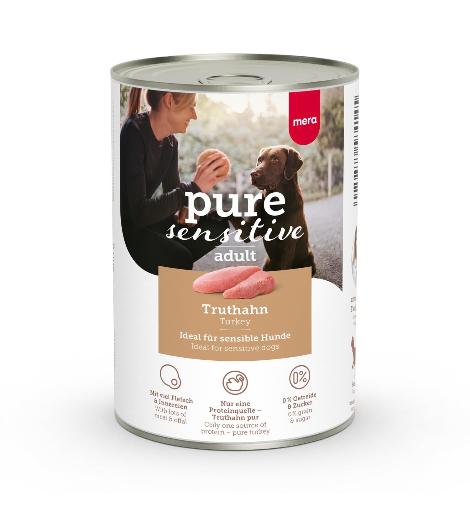 Mera Pure Sensitive Turkey Dog Food (6x400g) - Grain-Free High Meat Content 100% Animal Protein for Sensitive Dogs - Buy Online on GoSupps.com