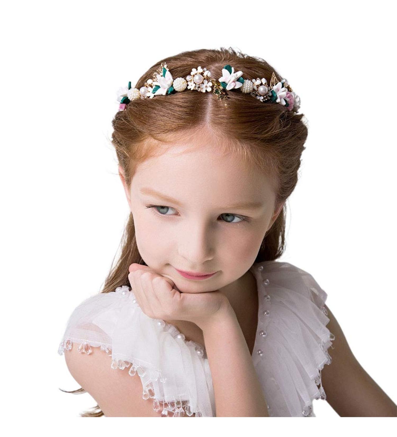 IYOU Flower Headpiece Pearl Wedding Headband Gold Crystal Floral Communion Hair Tiair Accessories for Flower Girls and Bridesmaid. - Buy Online on GoSupps.com