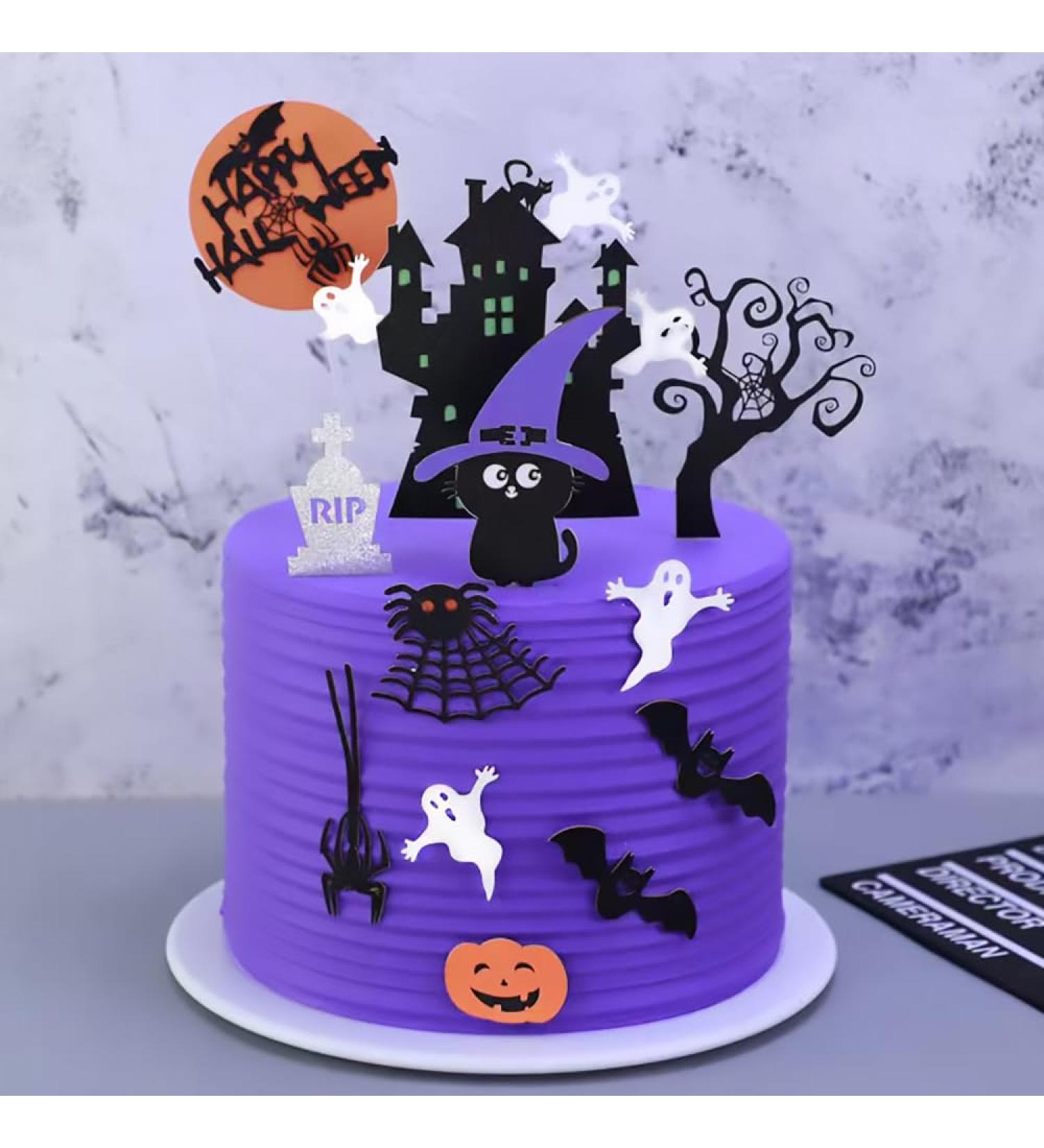 6Pcs Halloween Birthday Cake Topper Halloween Cupcake Topper Haunted House Glitter Spooky RIP Tombstone Pumpkin Bat Cat Spider Skull Cupcake Toppers for Halloween Themed Party Cake Decoration Supplies - Buy Online on GoSupps.com