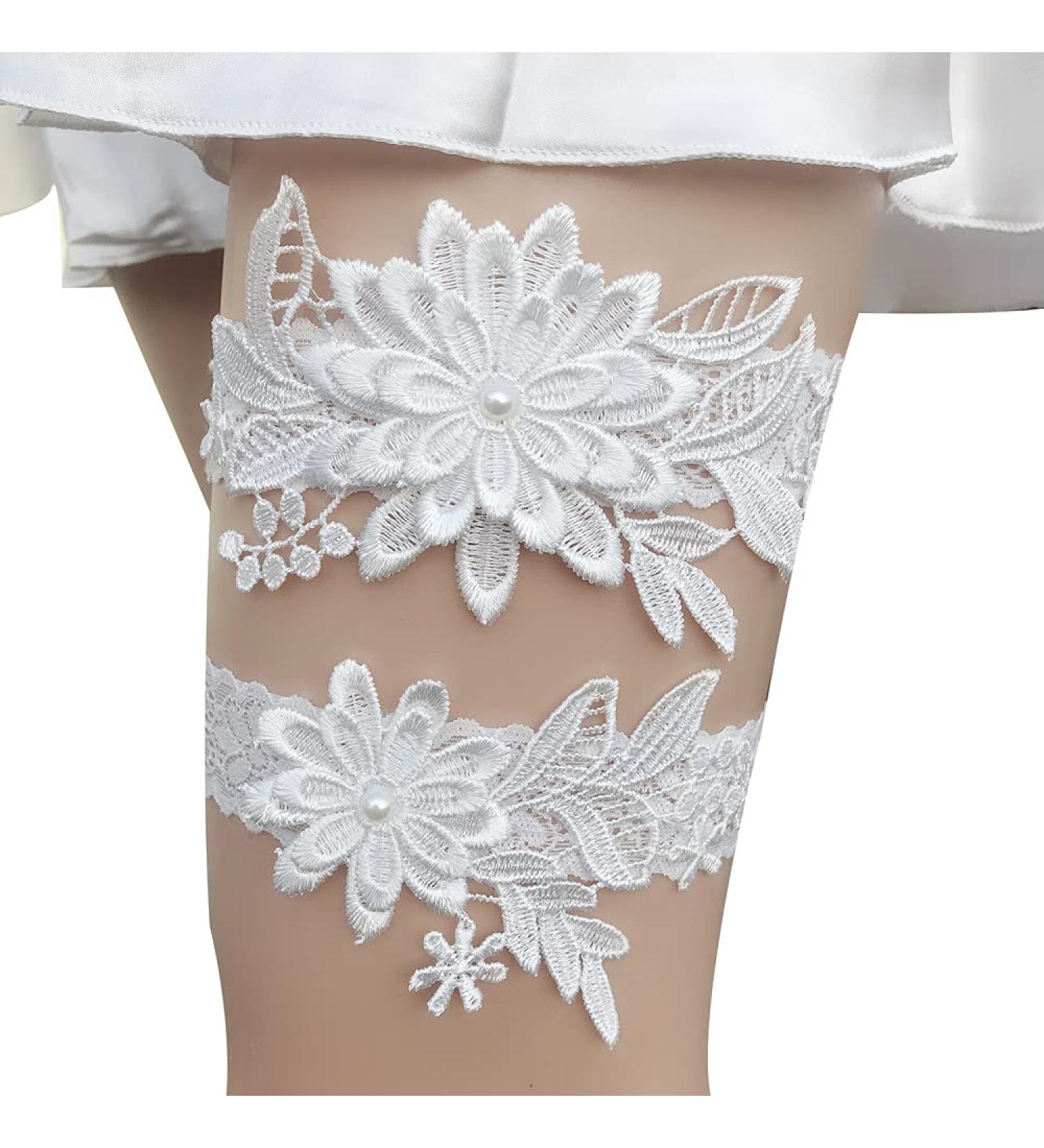 JWICOS Navy Blue Wedding Lace Garters Set for Brides & Girls - Stretch Flower Bridal Costumes - International Shipping Available - Buy Online on GoSupps.com