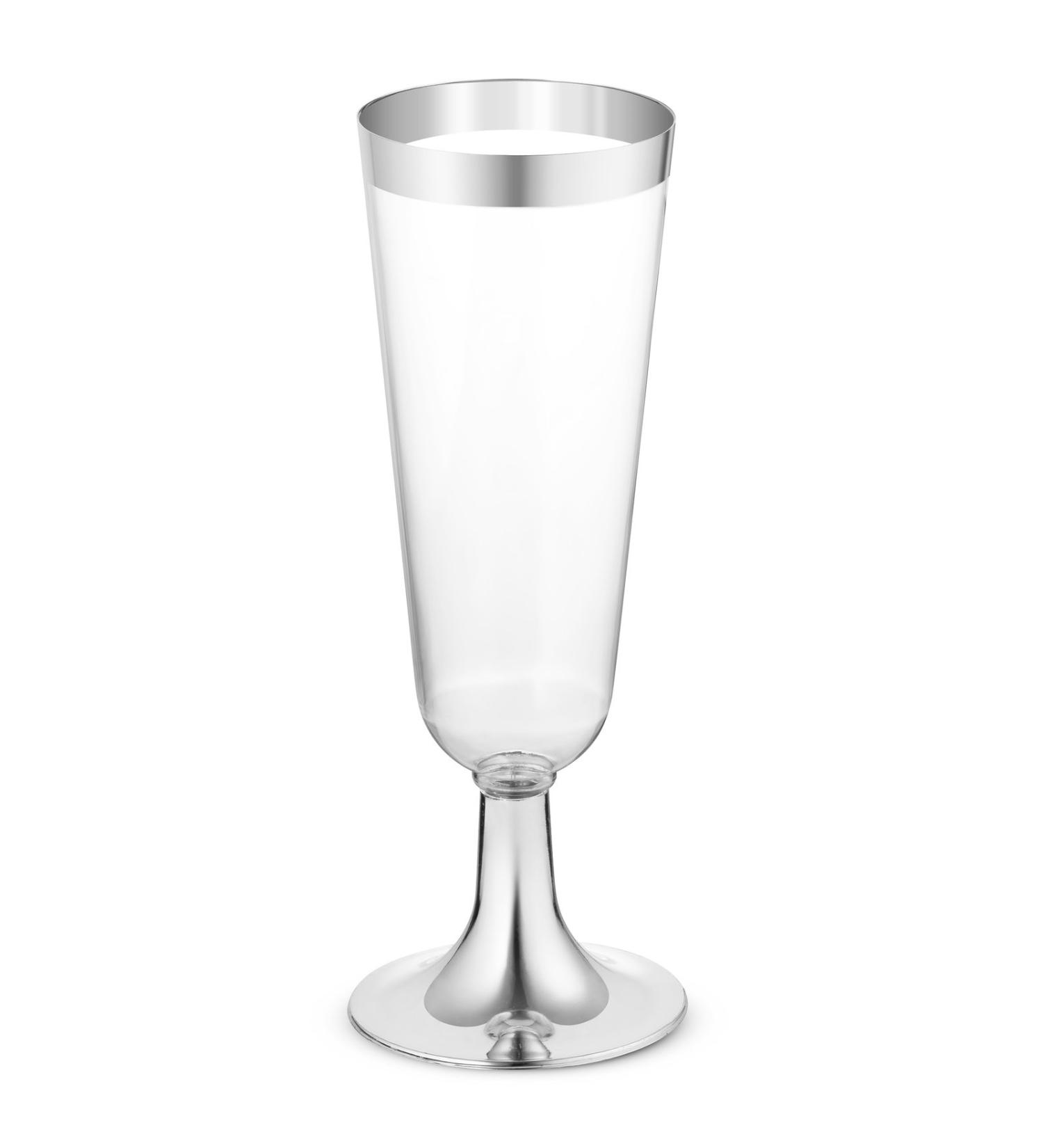 BloominGoods 50-Pack 6-Once Champagne Flutes - Disposable Clear Plastic Cups - Party & Wedding Silver Rimmed Fancy Premium Heavy Duty - Buy Online on GoSupps.com