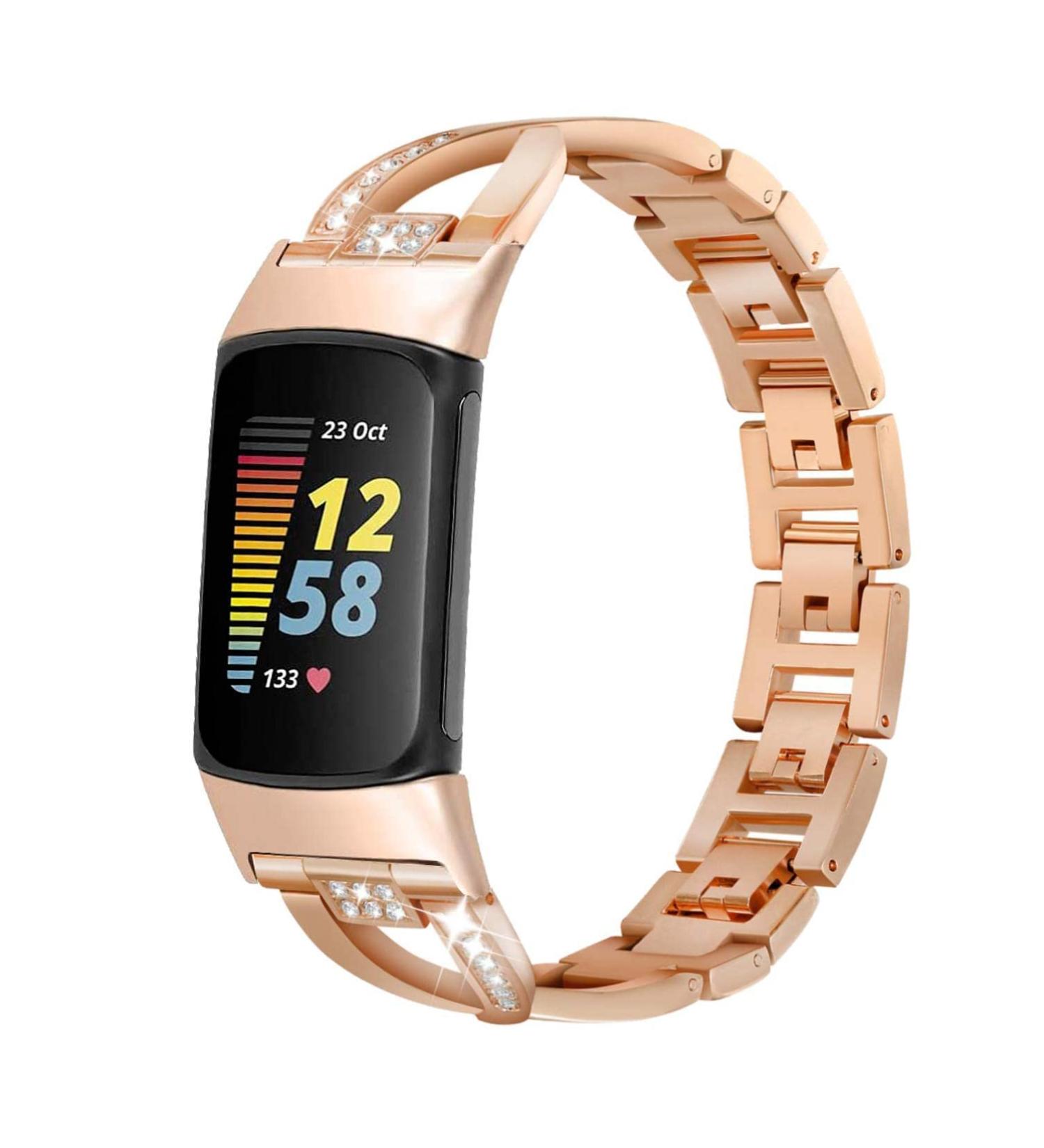Abanen Metal Bands for Fitbit Charge 5 - Rose Gold Alloy Bling Bands | Adjustable Lightweight Wristbands for Women with Stainless Steel Quick Release Adapter - Buy Online on GoSupps.com