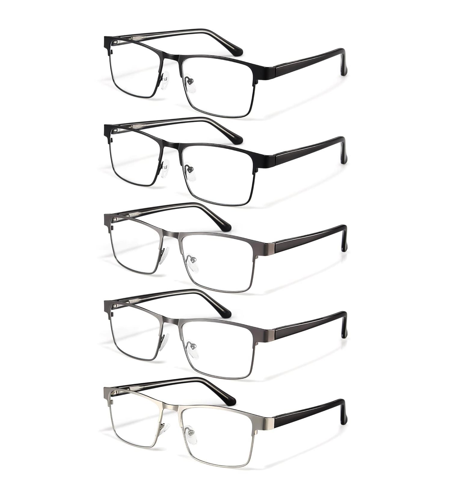 Gaoye 5-Pack Blue Light Blocking Reading Glasses | Men & Women Rectangle Metal Frames | UV400 Clear Lenses | A1 Gun Black & Silver - 1.0 Diopters - Buy Online on GoSupps.com