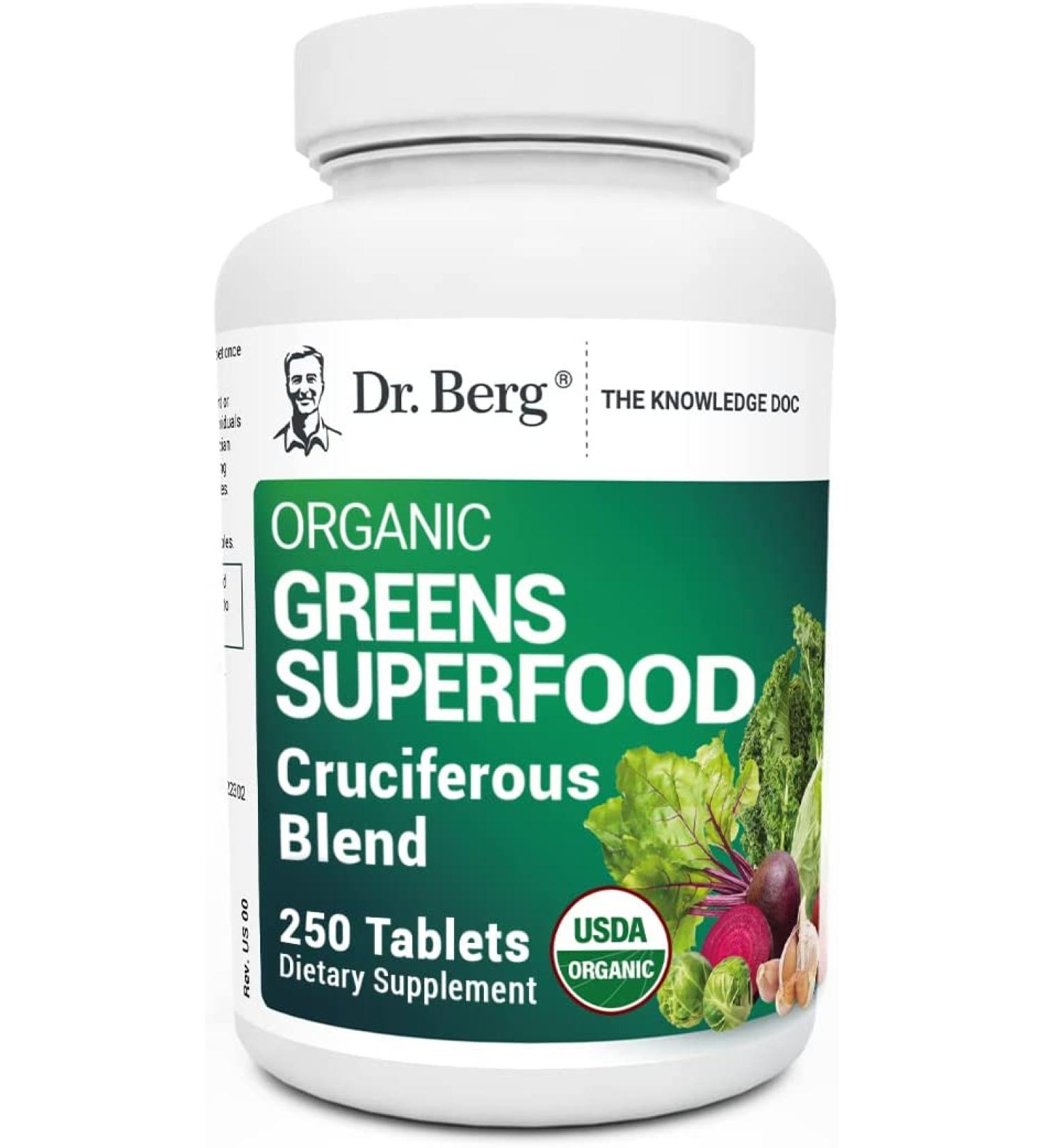 Dr. Berg's Organic Greens Superfoods Cruciferous Blend - Boost Energy, Immune System & Liver Detox - 250 Tablets - Buy Online on GoSupps.com