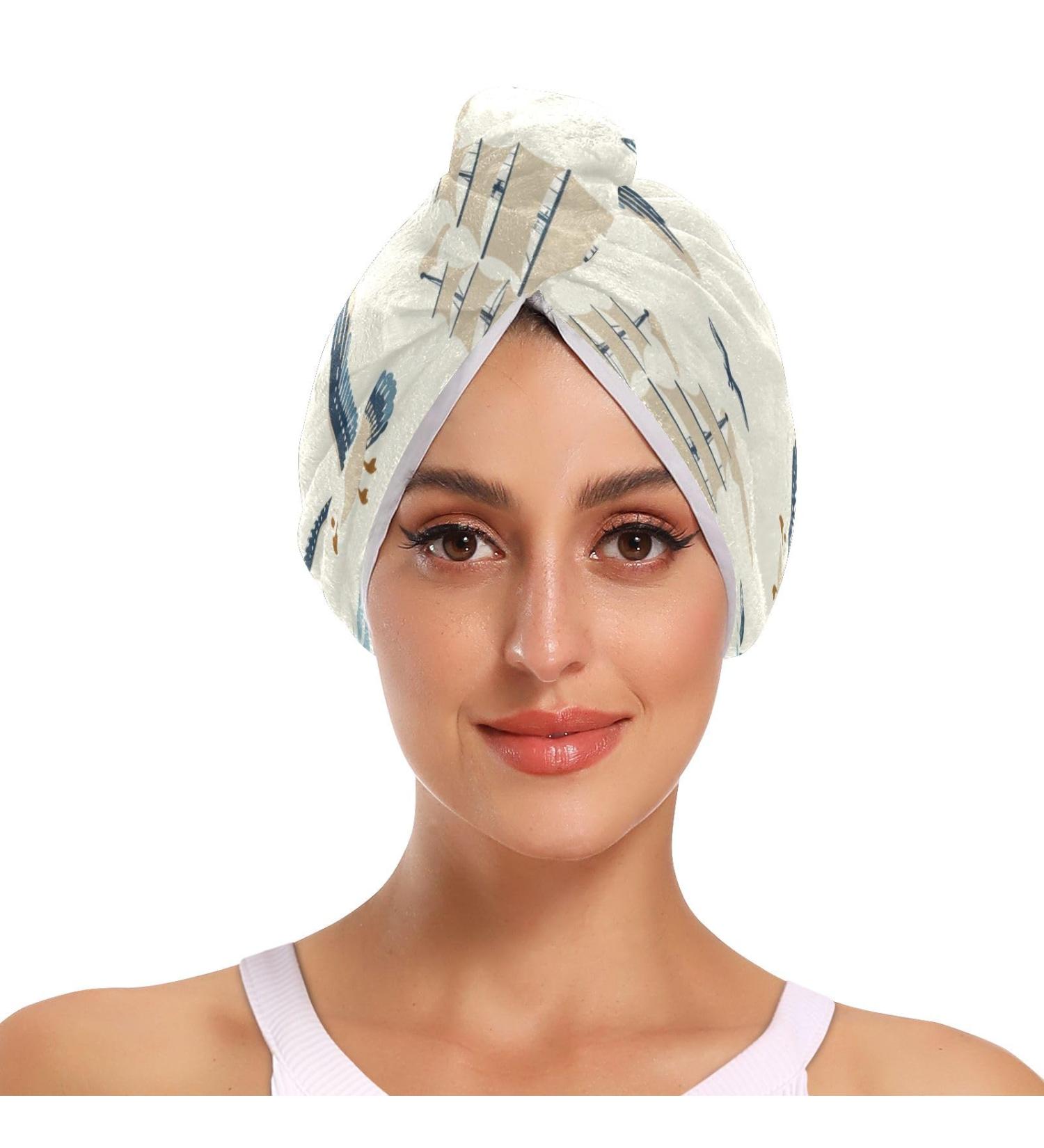 Seagull Boat Hair Towel 2 Pack - Super Absorbent Quick Dry Hair Turbans for Women & Girls | Ideal Hair Drying Solution - Buy Online on GoSupps.com