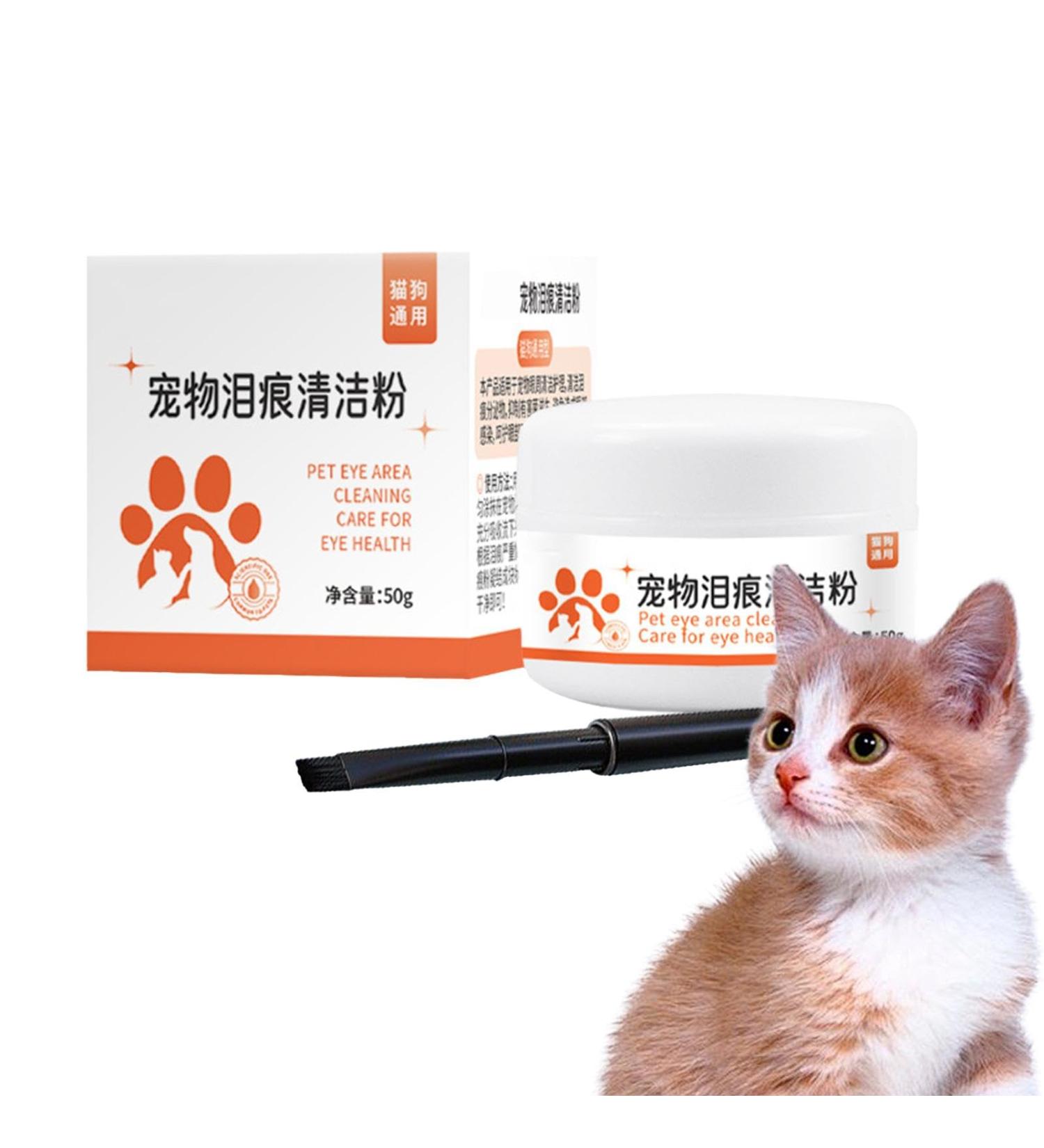 Pet Tear Stain Remover Mild 50g Dog Tear Stain Remover Powder with Brush Fast-Acting Pet Eye Cleaning Supplies for Home Pet Hospital - Buy Online on GoSupps.com