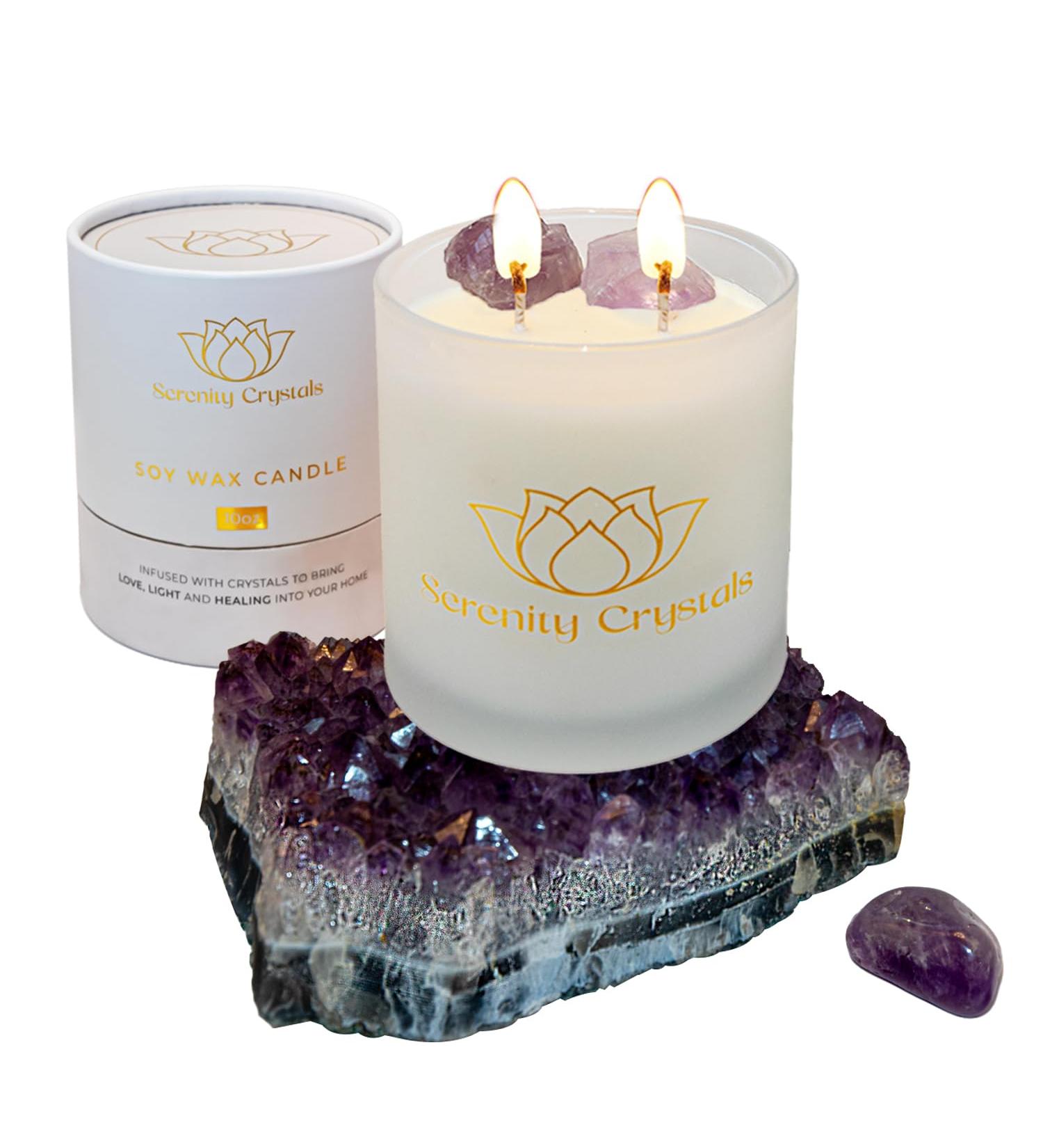 Serenity Crystals Candle Infused with Amethyst, Sea Salt & Sage - Natural Relaxation and Positive Energy - Buy Online on GoSupps.com