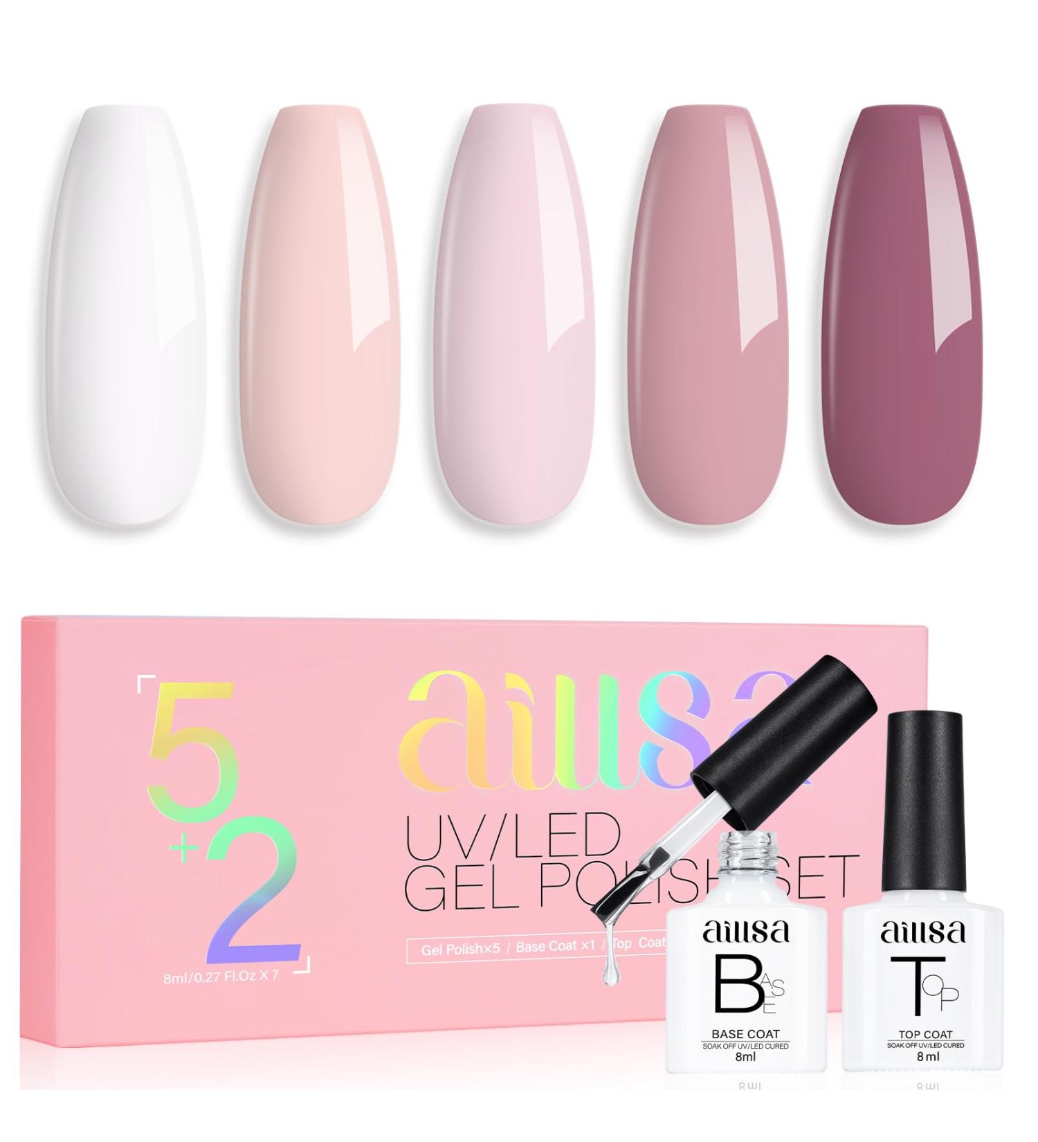 AILLSA Nude Pink Gel Nail Polish Set White Light Pink Mauve Gel Polish with Base and Top Coat Rose Pink Fall Winter Nail Polish Gel Neutral Soak Off U V Starter Kit Gifts French Nail Manicure Salon A7-pink Purple - Buy Online on GoSupps.com