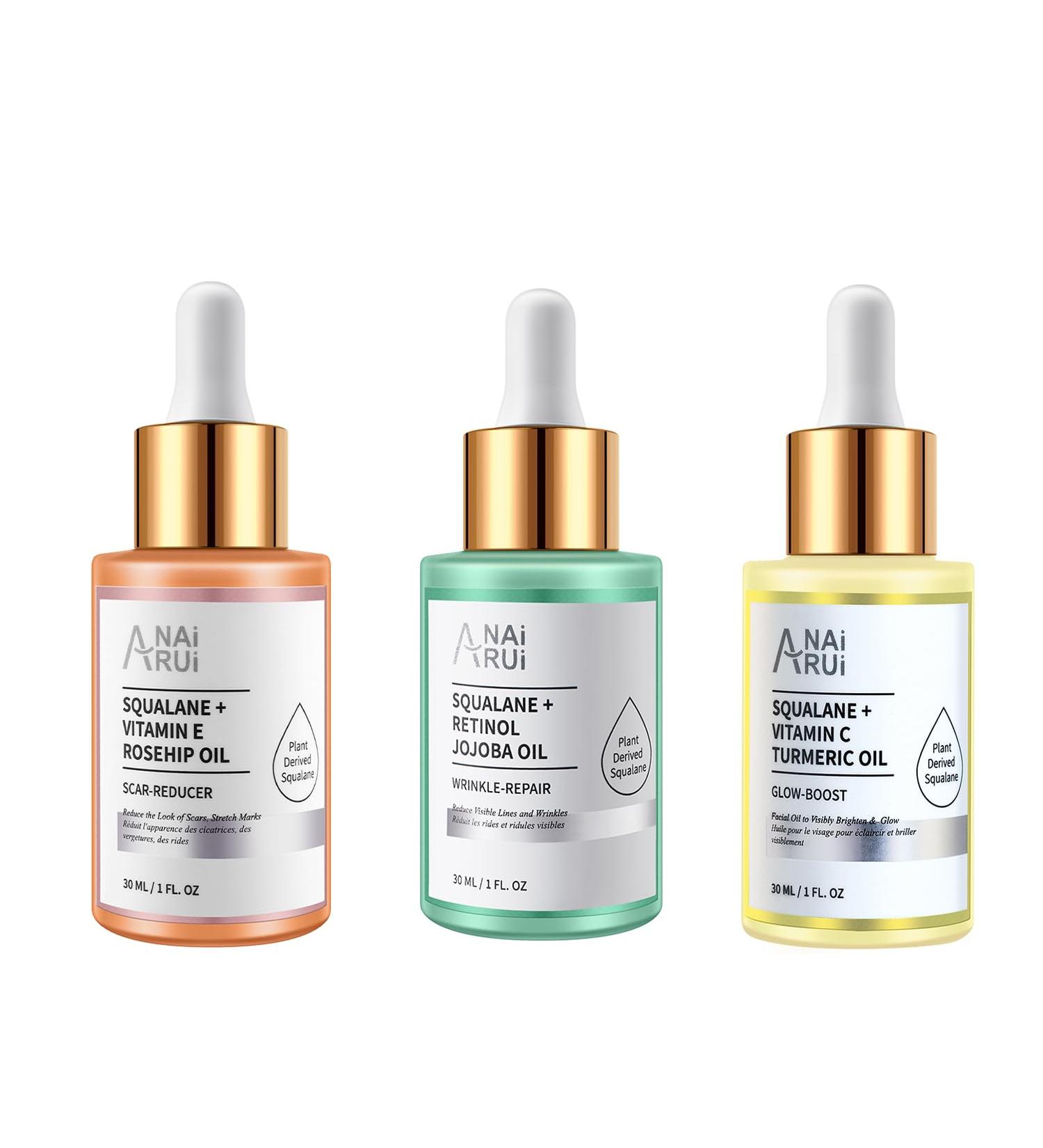 ANAI RUI Squalane Oil Set-Vitamin E Rosehip Oil +Vitamin C Turmeric Oil +Retinol Jojoba Oil for face Moisturize Fine Lines &Wrinkle Softer Skin - Buy Online on GoSupps.com