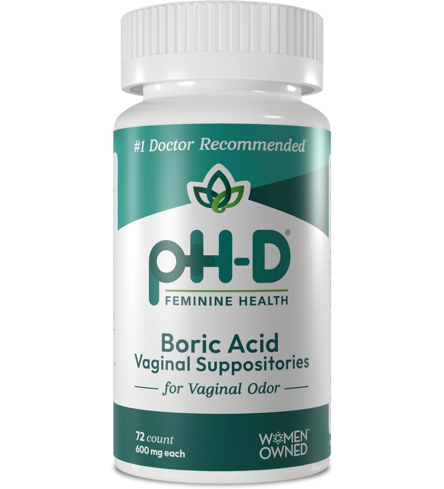 pH-D Feminine Health Support 600 mg Boric Acid Suppositories Woman Owned for Vaginal Odor Use 72 Count - Buy Online on GoSupps.com
