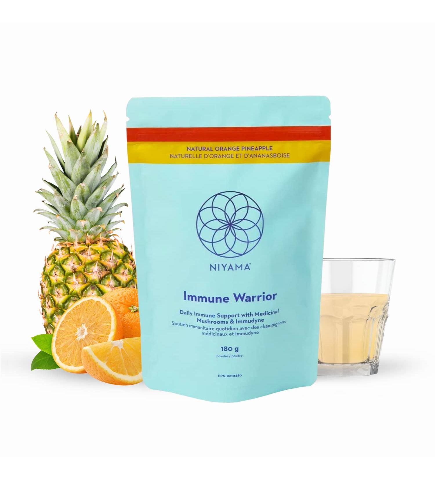 100% Vegan Immune Booster Supplement NIYAMA Immune Warrior | With Clinically Studied Beta Glucans Zinc Buffered Vitamin C | Strengthening Immune System Booster Powder | Orange Pineapple Flavour (30 Servings) - Buy Online on GoSupps.com