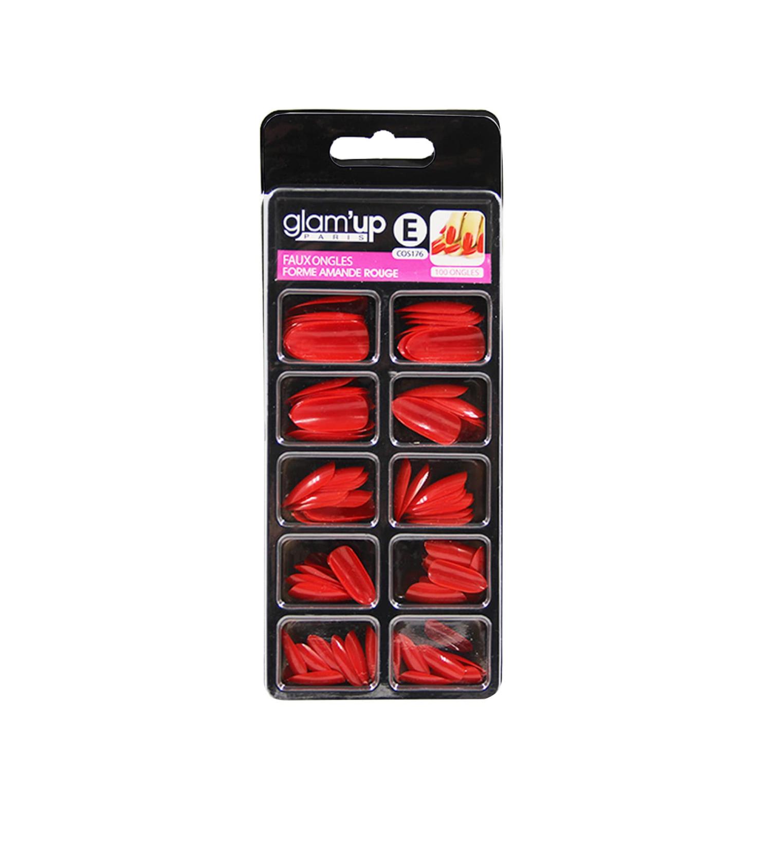 GlamUp Paris False Nails - Full Cover Almond Shape - Easy to Use 100 Pieces No. 176 Red - International Shipping Available - Buy Online on GoSupps.com