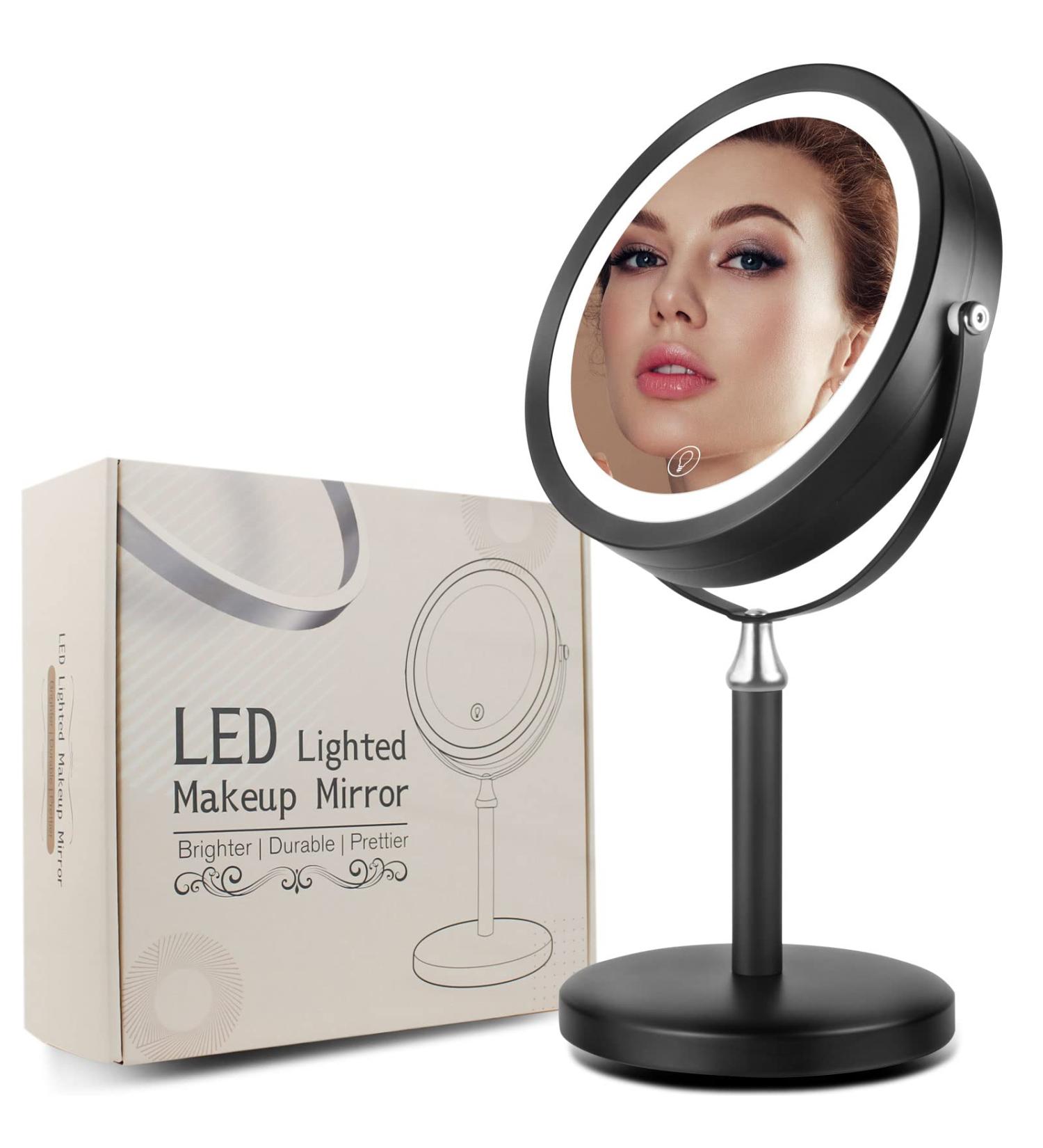 Quinskkin 8 Lighted Rechargeable Magnifying Makeup Mirror 7X Magnification with Stand and 3 Color 360 LED Lights - Black - Buy Online on GoSupps.com